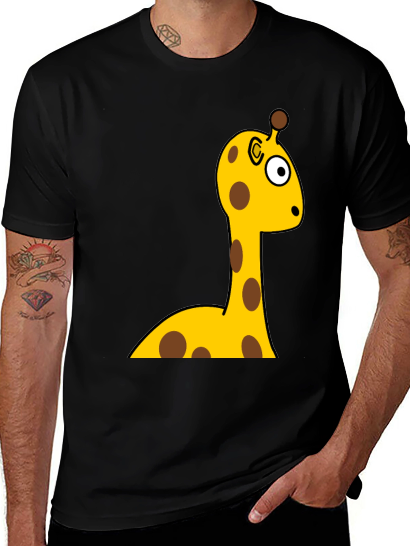 Variant 21 of Funny Giraffe Cartoon Graphic Tee - Unisex Black T-Shirt