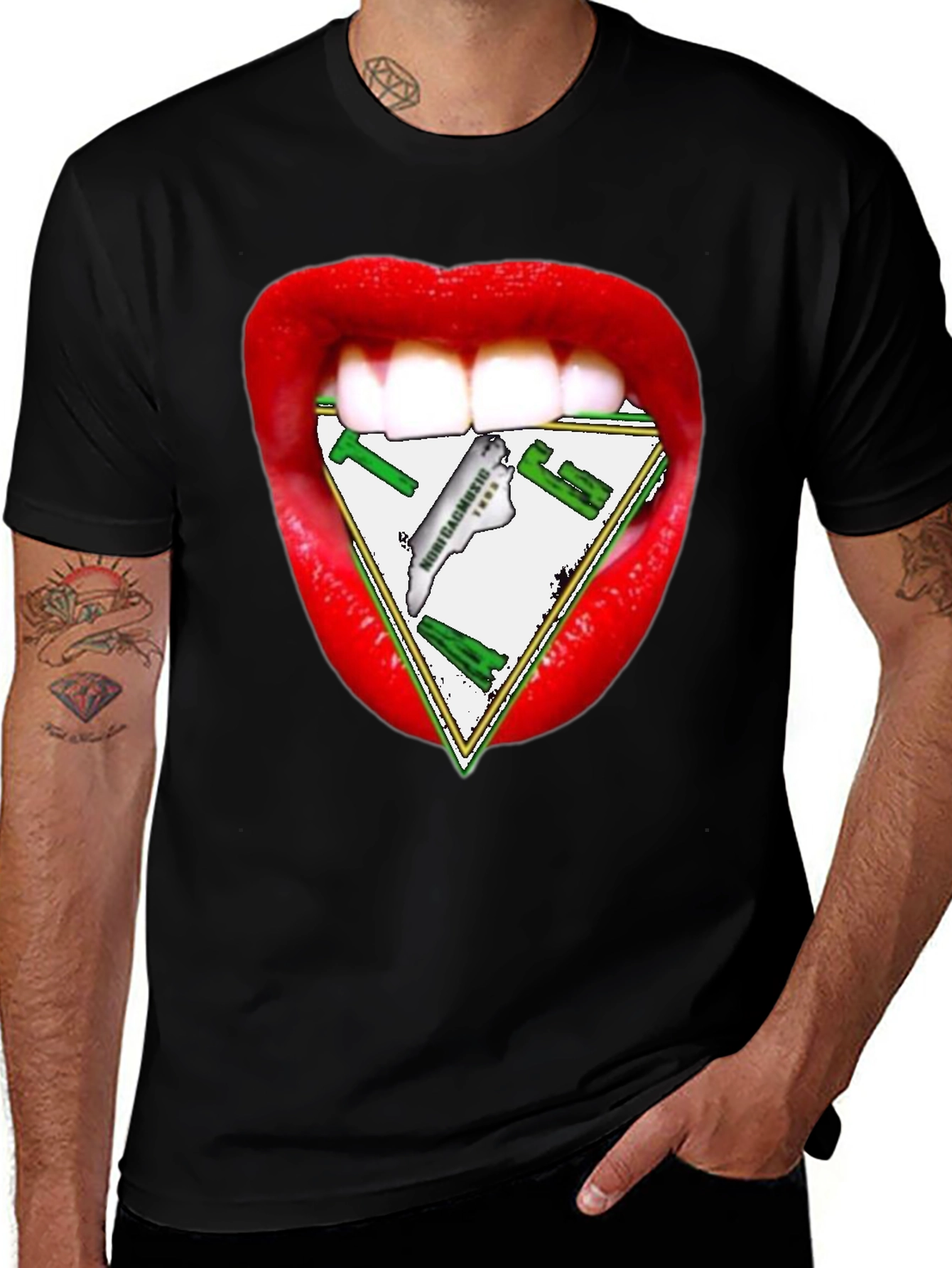 Variant 4 of Novelty Lips and Logo Graphic T-Shirt