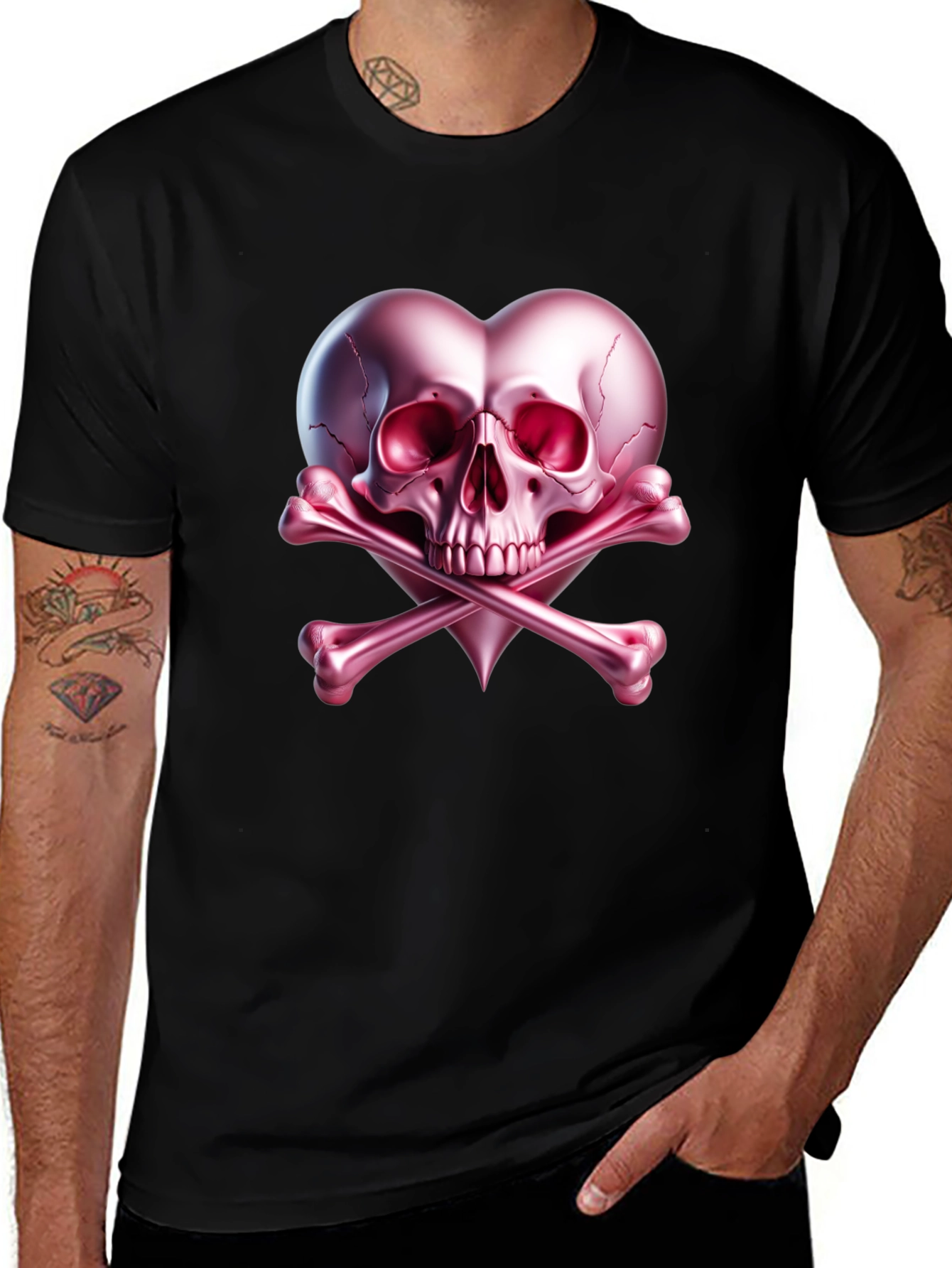 Variant 14 of Edgy Skull Heart T-Shirt - Black