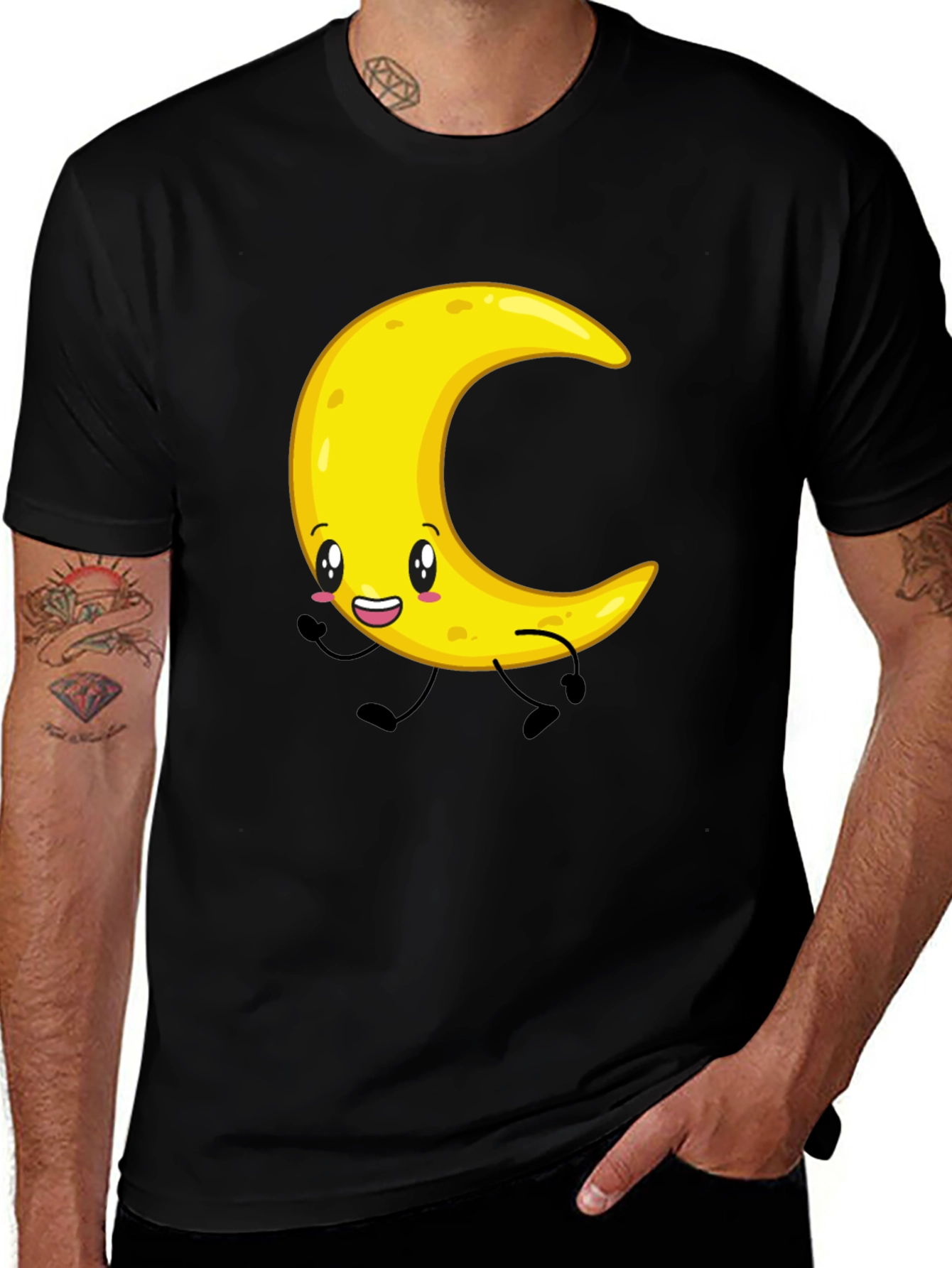 Black Crescent Moon Cartoon Graphic Tee - Black main image