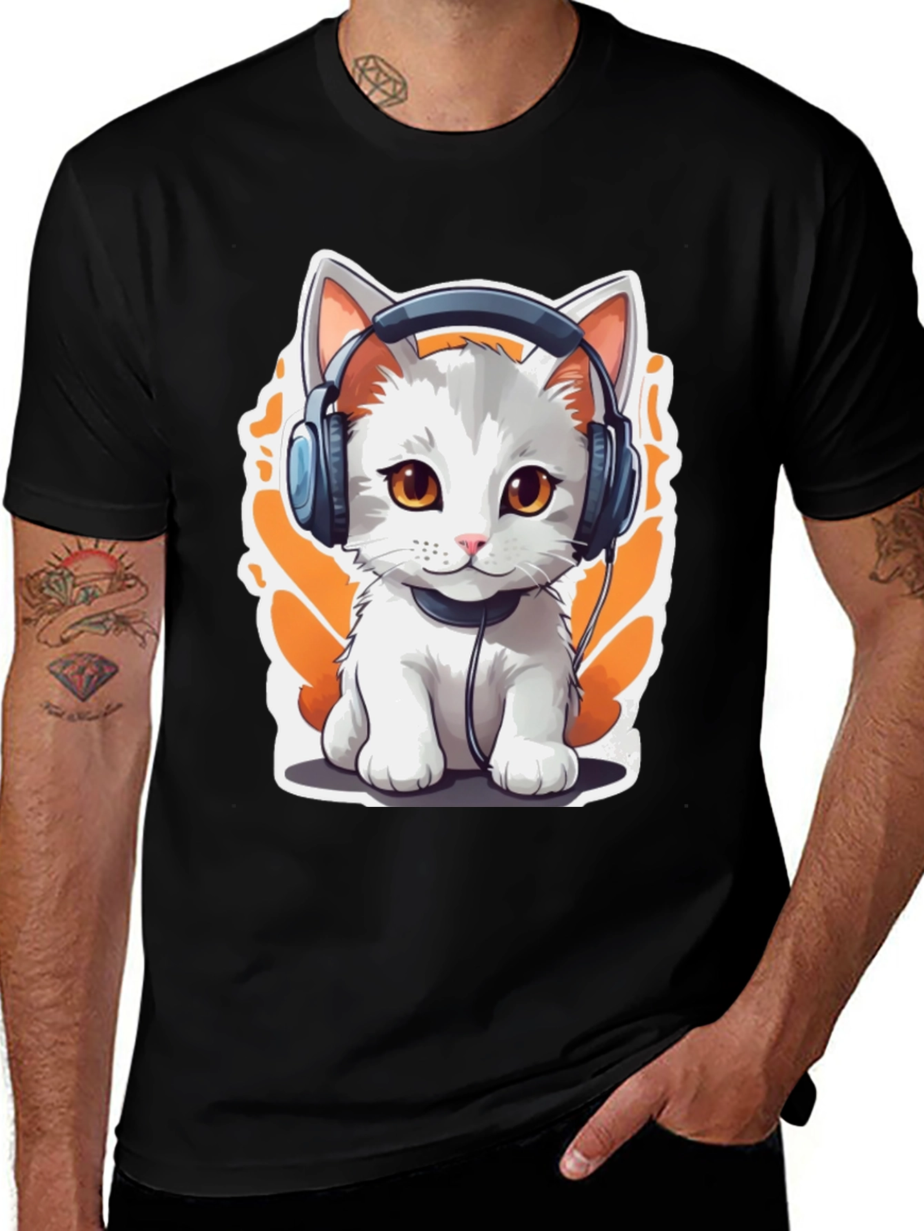 Variant 29 of Cute Kitten DJ Black T-Shirt