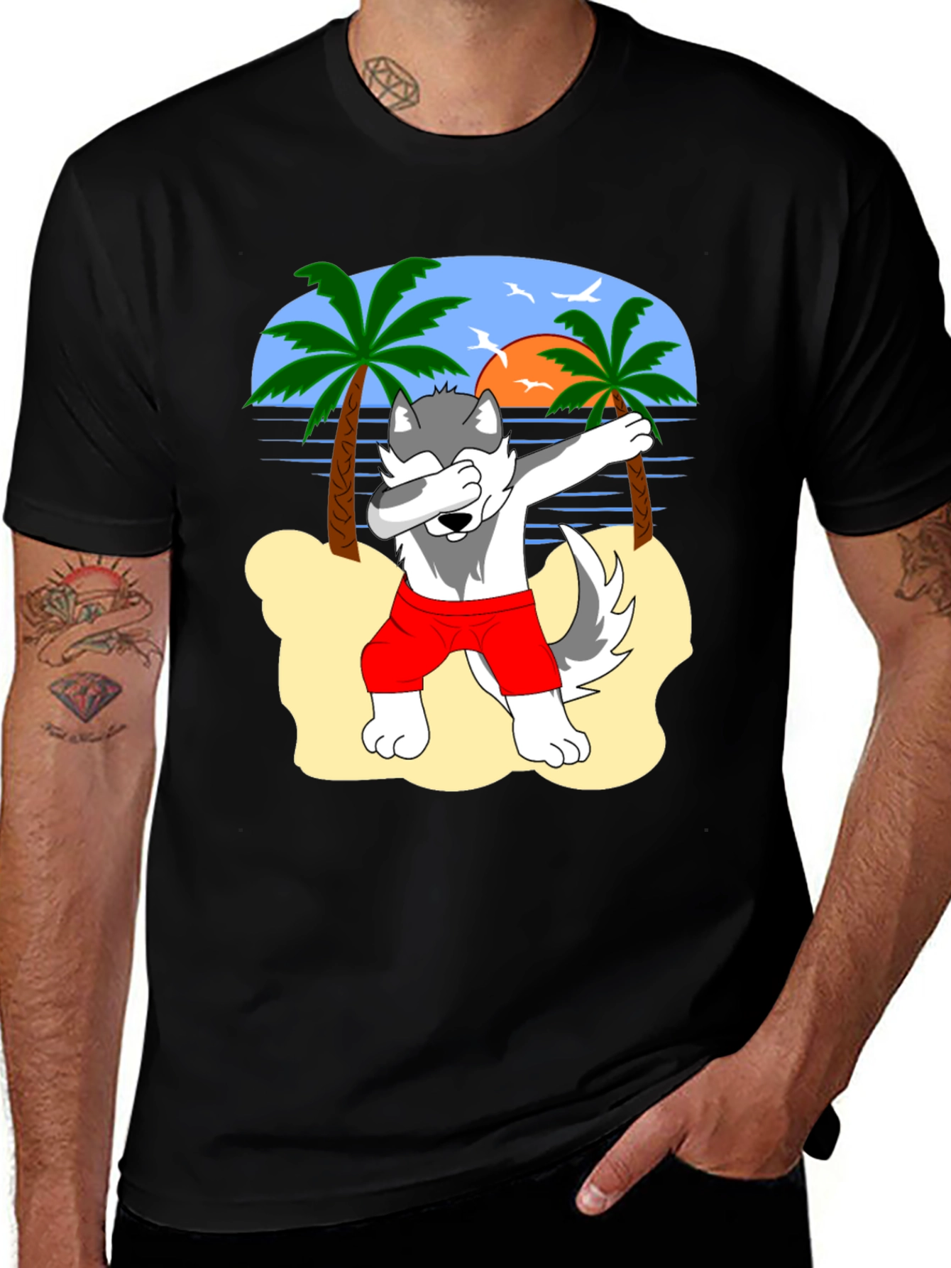 Variant 12 of Dabbing Husky Beach T-Shirt