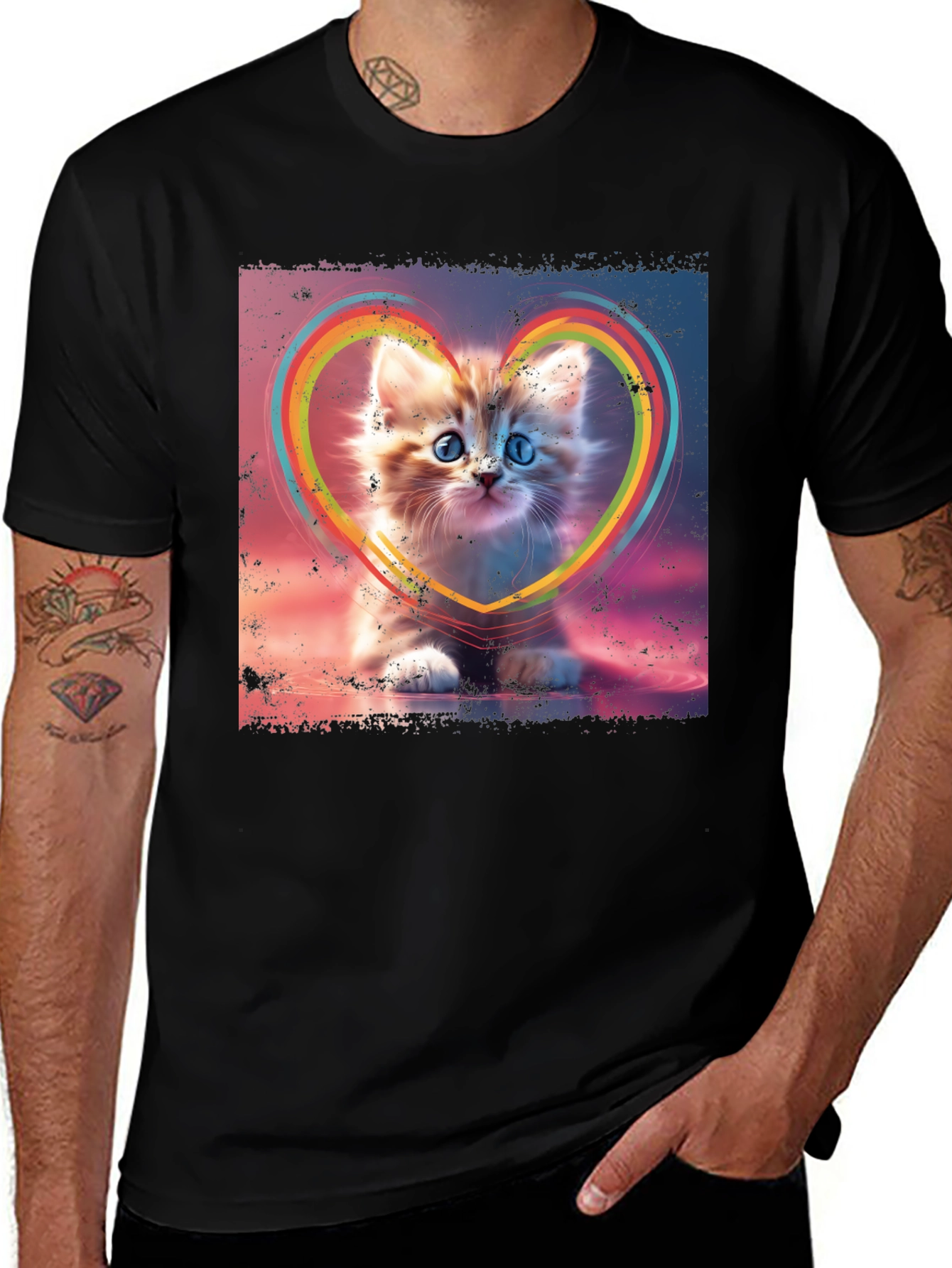Variant 2 of Cute Kitten Rainbow Heart T-Shirt