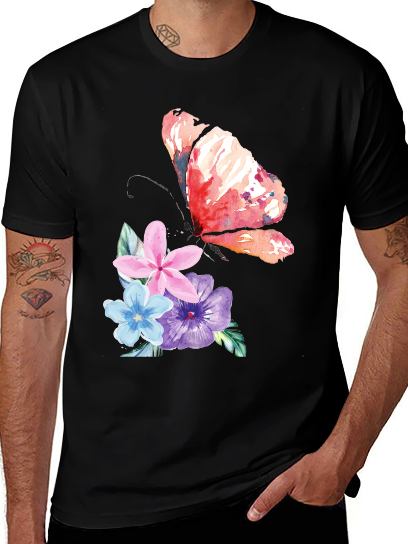 Variant 18 of Butterfly Floral Graphic Black T-Shirt