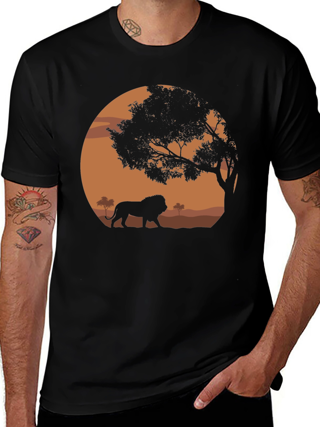 Variant 7 of Lion Silhouette Graphic Tee - Black Safari T-Shirt