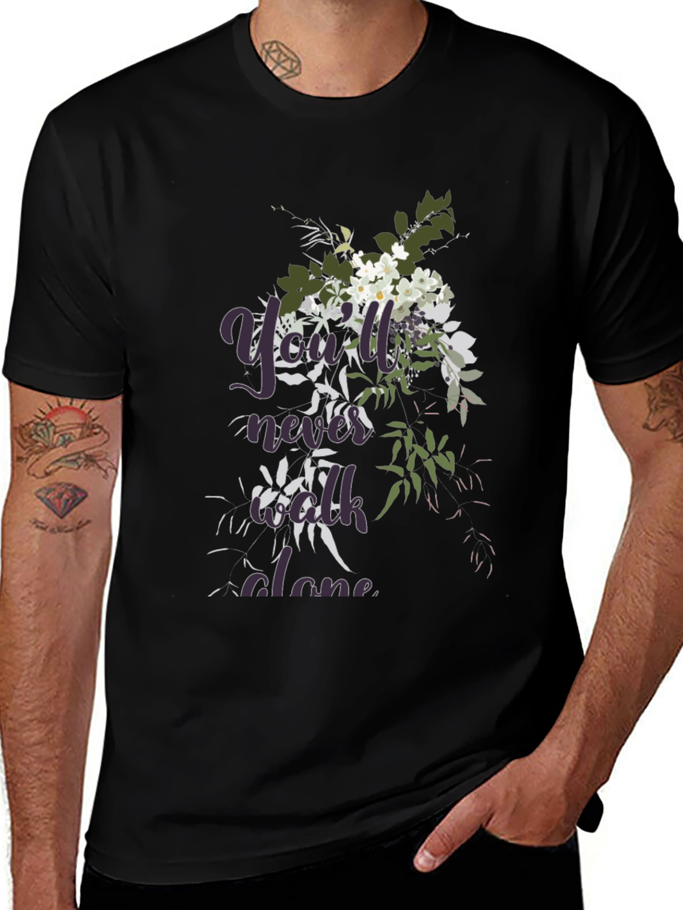 Variant 30 of Floral 'You'll Never Walk Alone' Black T-Shirt