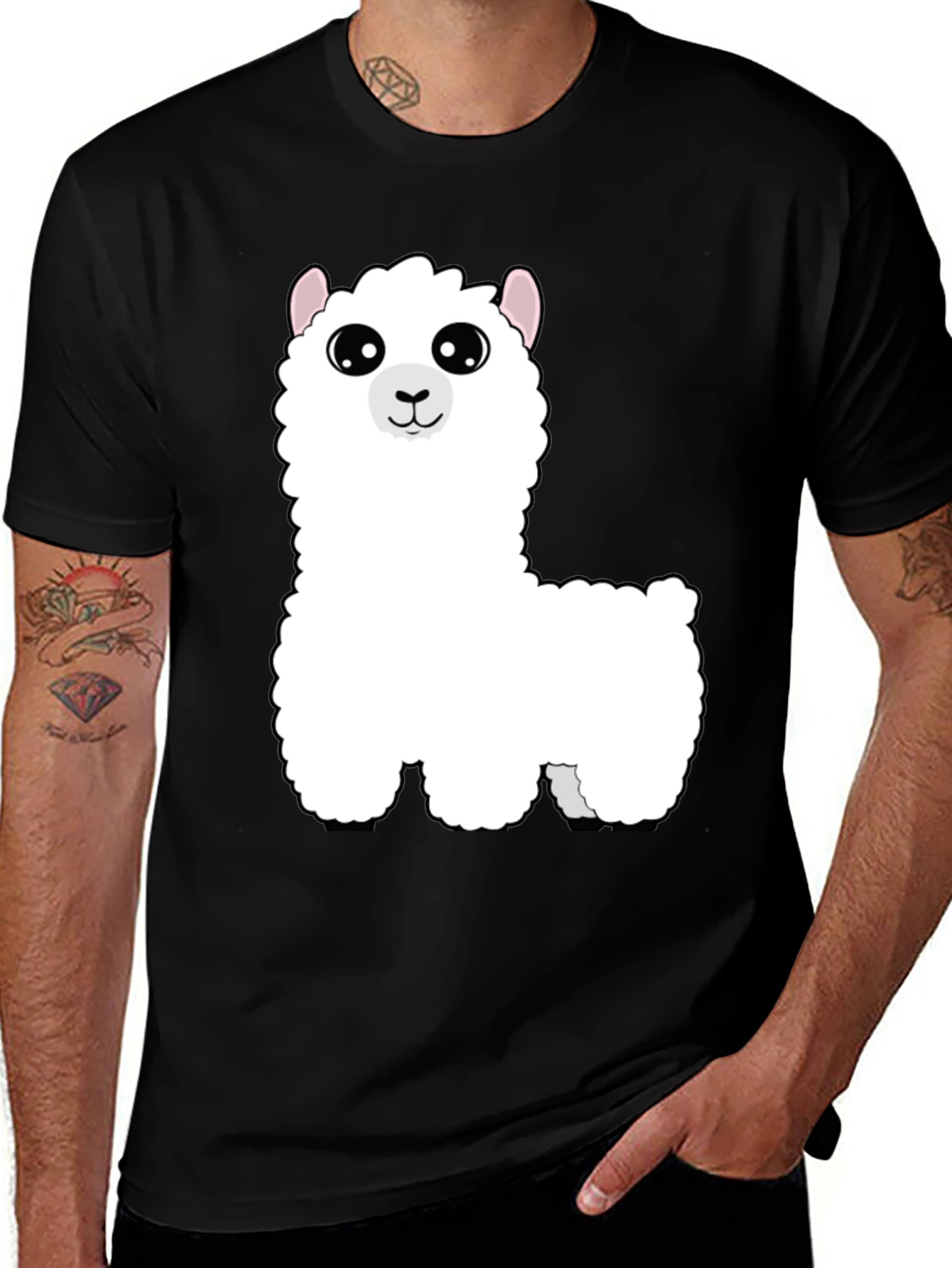 Variant 24 of Cute Alpaca Graphic Tee - Black Cotton T-Shirt