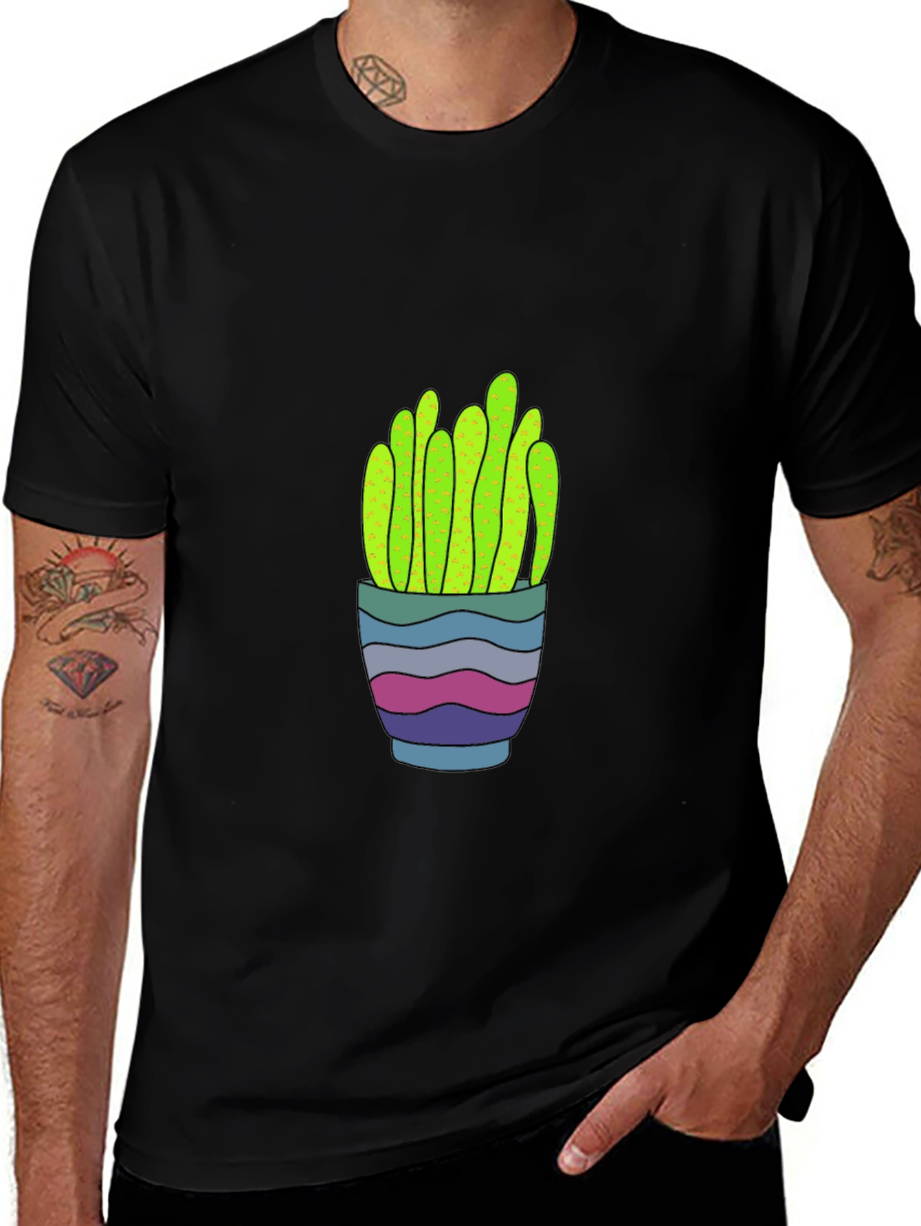 Variant 19 of Trendy Cactus Graphic Tee - Black