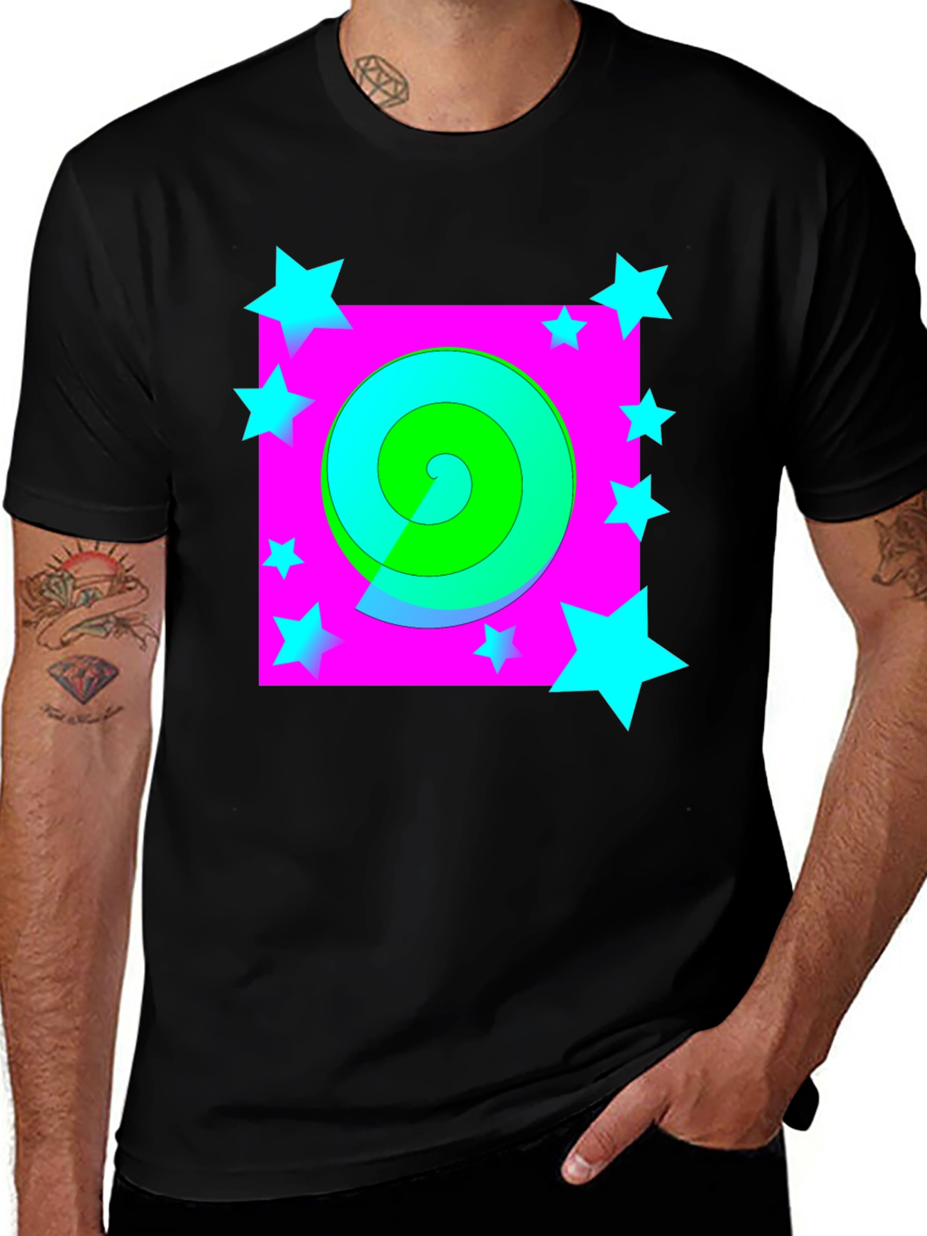 Variant 9 of Abstract Spiral Star Graphic Black Tee