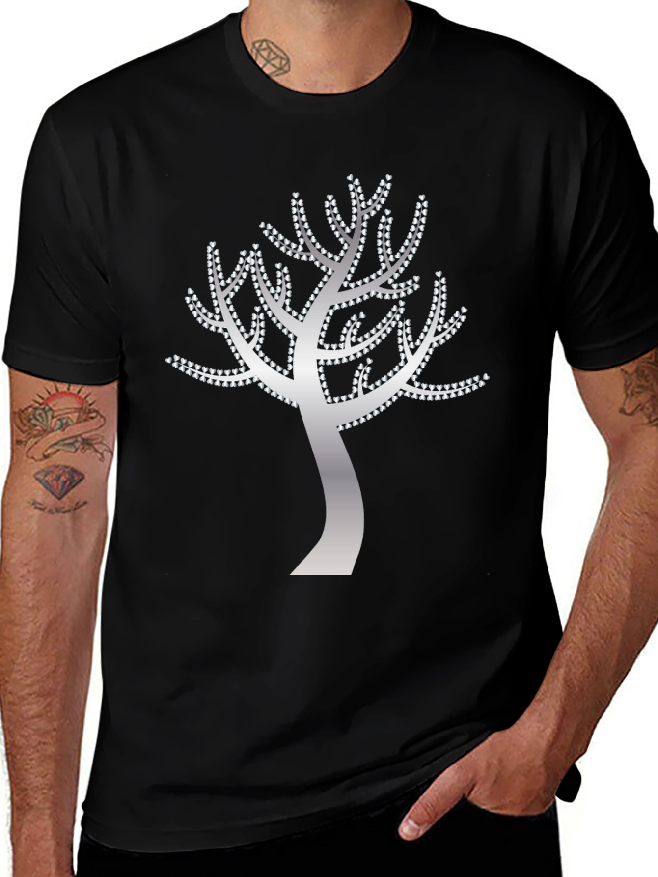 Variant 24 of Tree of Hearts Graphic Tee - Black Cotton T-Shirt