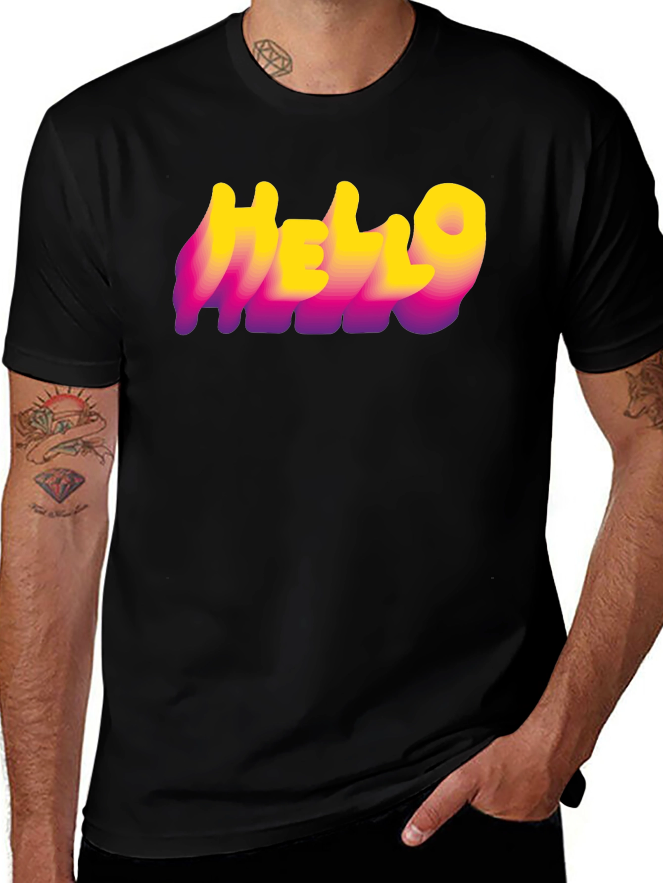 Variant 18 of Hello Graphic Print Tee - Black Cotton Blend