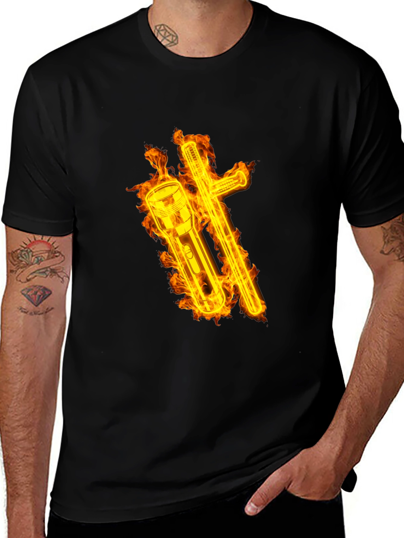 Variant 12 of Fiery Flashlight & Baton Black Graphic T-Shirt
