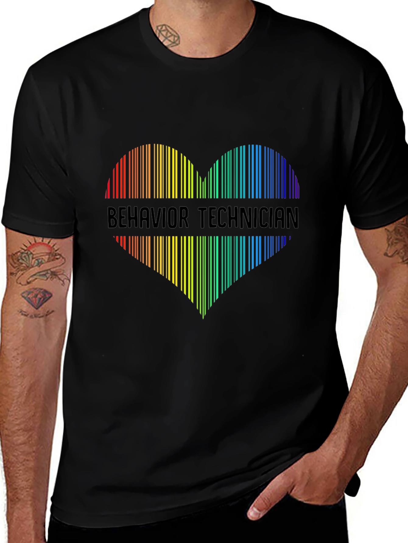 Behavior Technician Rainbow Heart Graphic T-Shirt