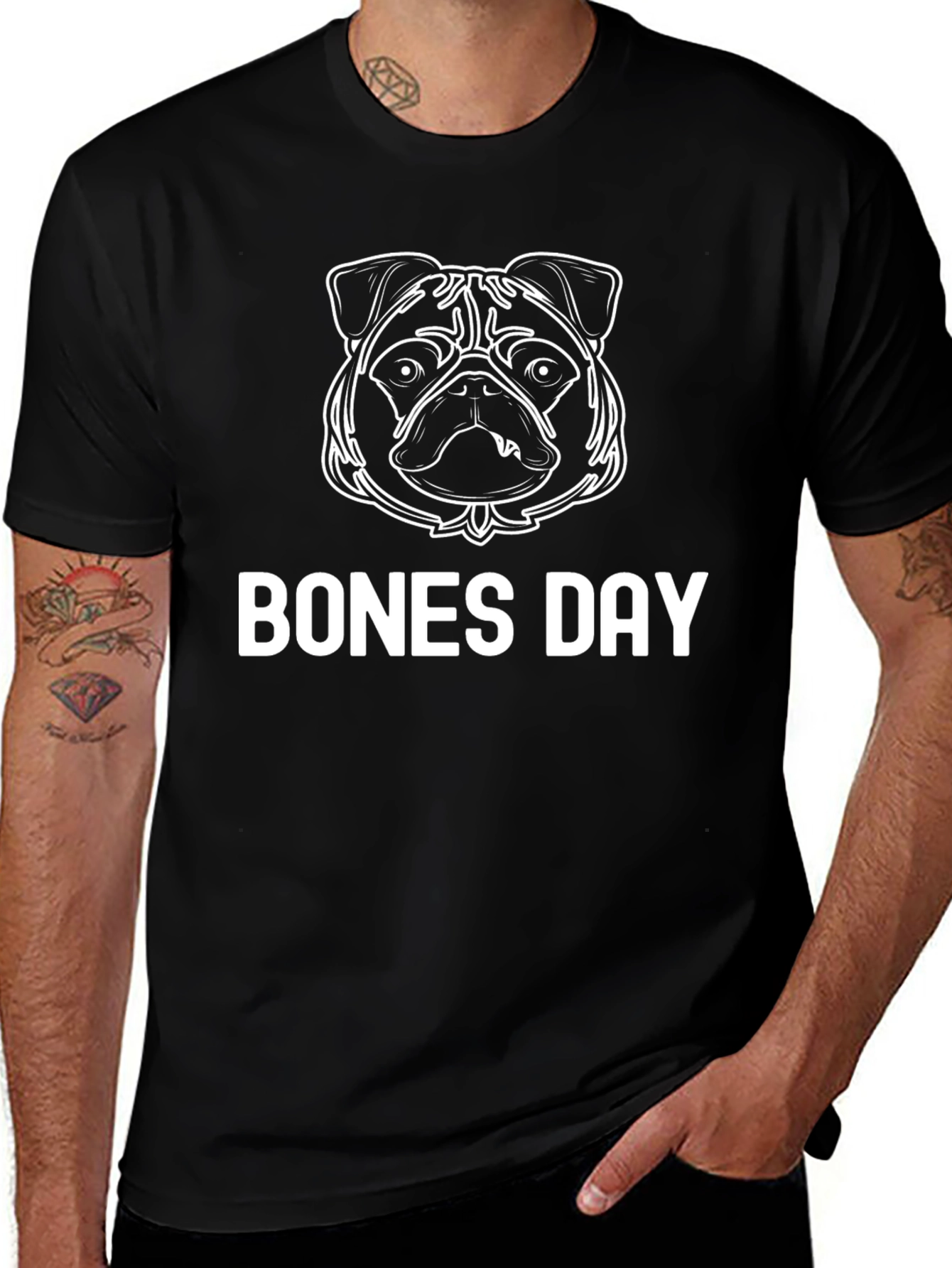 Variant 13 of Bones Day Pug T-Shirt | Men's Black Tee