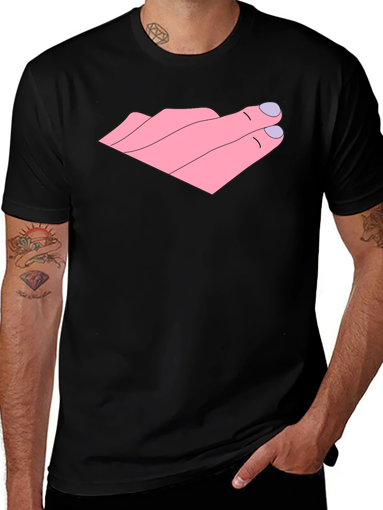 Variant 18 of Pink Hand Gesture Graphic Tee - Black