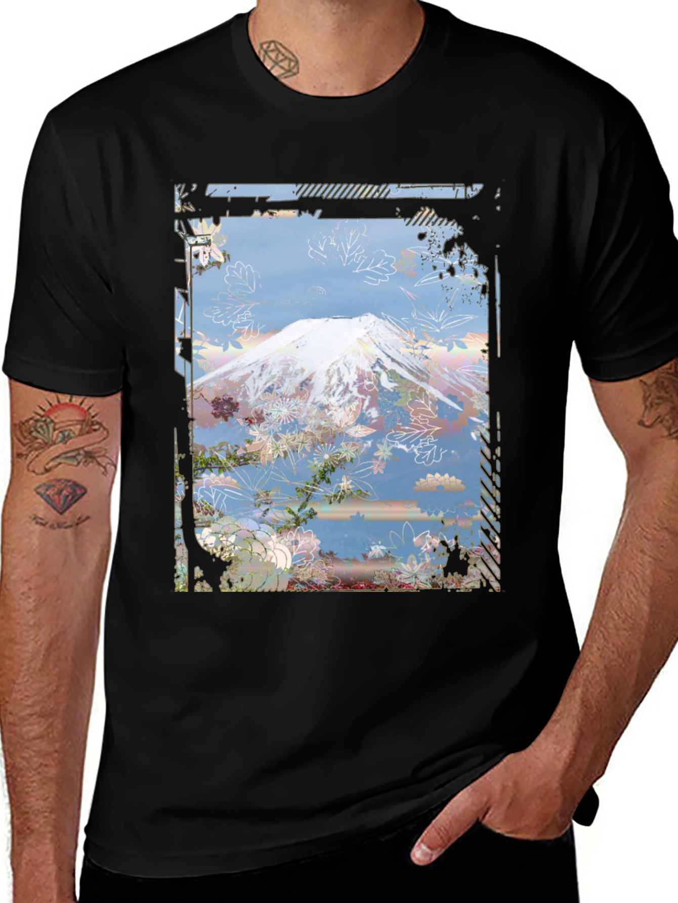 Variant 26 of Mountain Floral Graphic Tee - Black