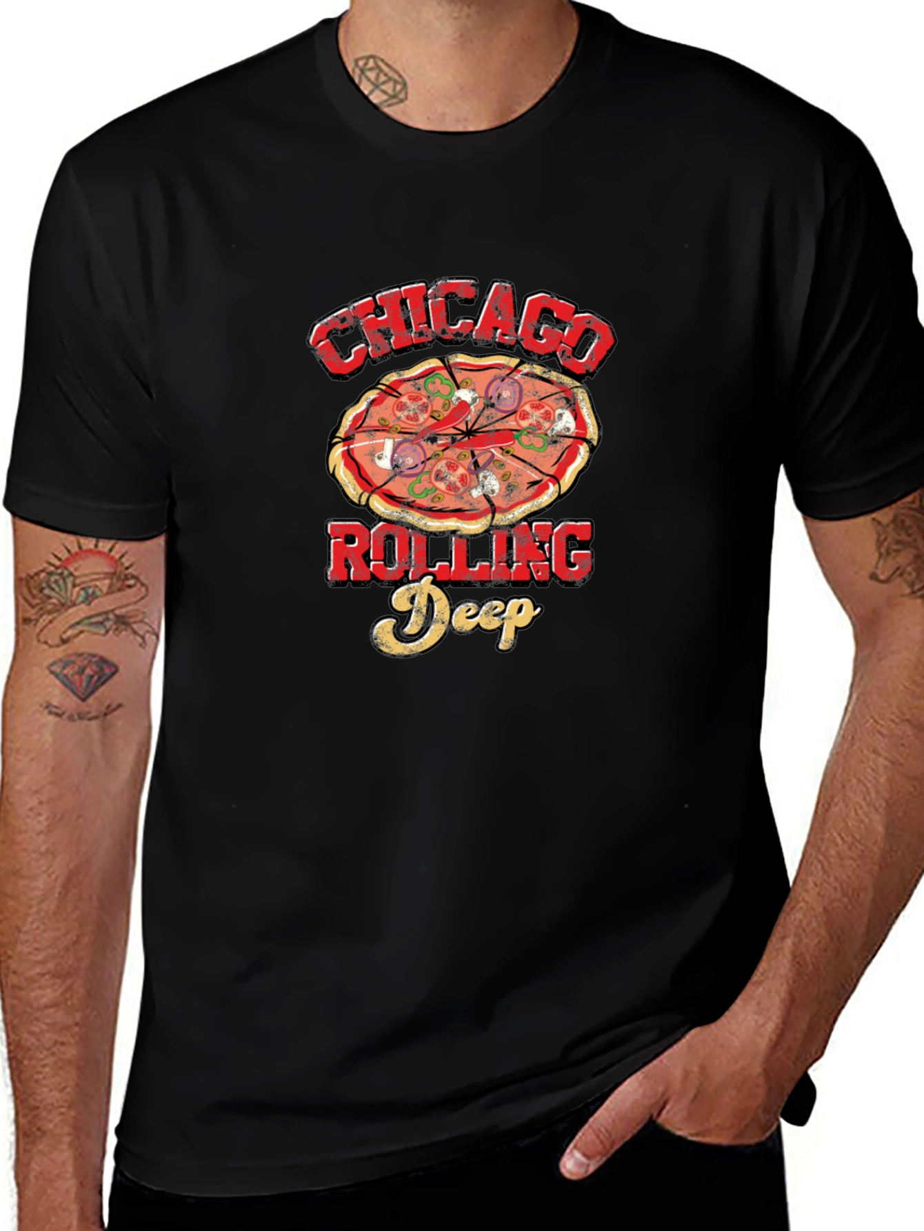 Variant 12 of Chicago Rolling Deep Pizza Graphic T-Shirt