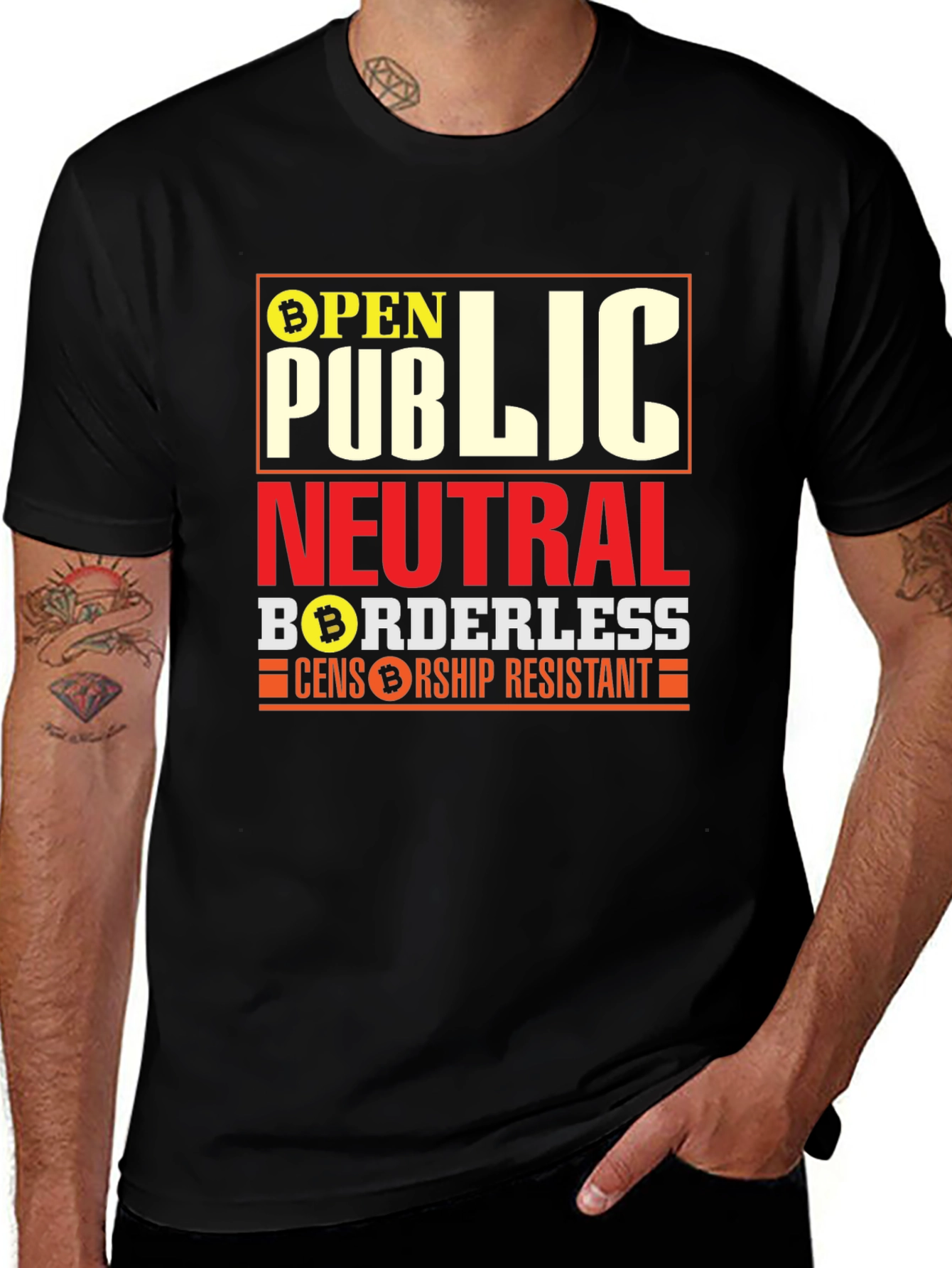 Bitcoin Crypto T-Shirt: Open Public Neutral Borderless Tee