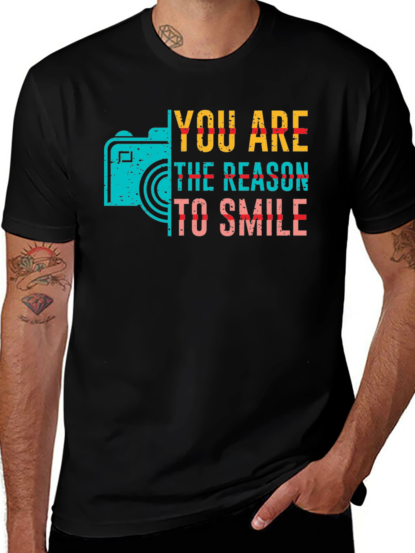 Black You Are The Reason To Smile Camera Graphic Tee main image