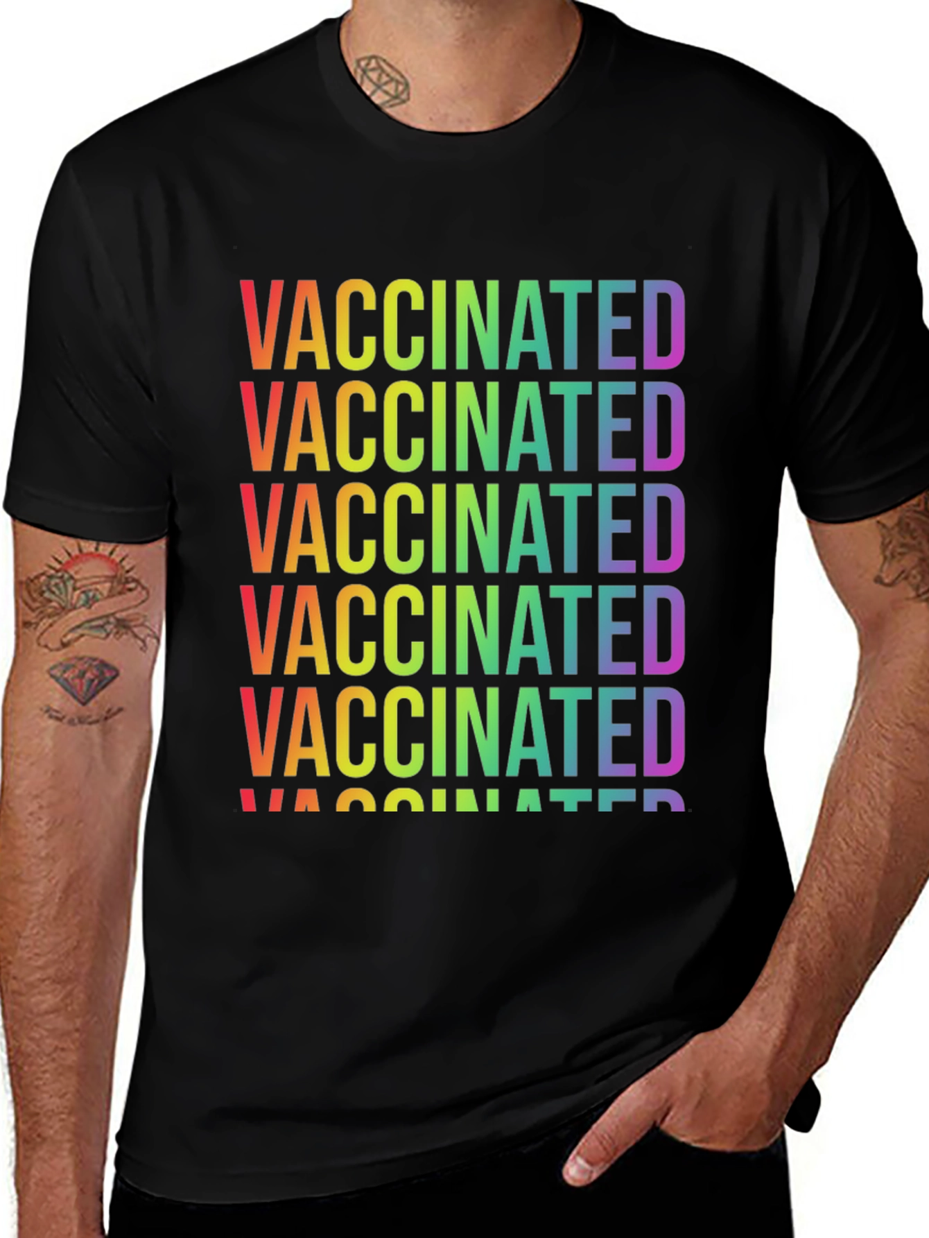 Variant 7 of Vaccinated Rainbow Text Graphic Tee - Stylish & Comfortable