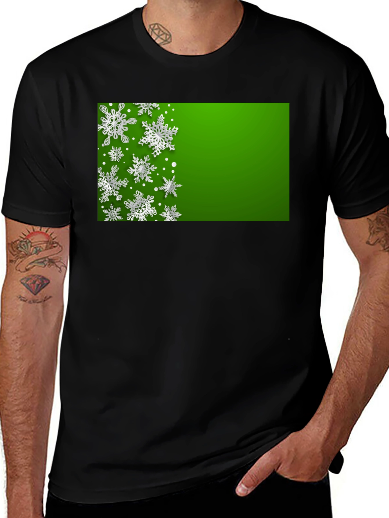Variant 27 of Green Snowflake Graphic Tee - Black