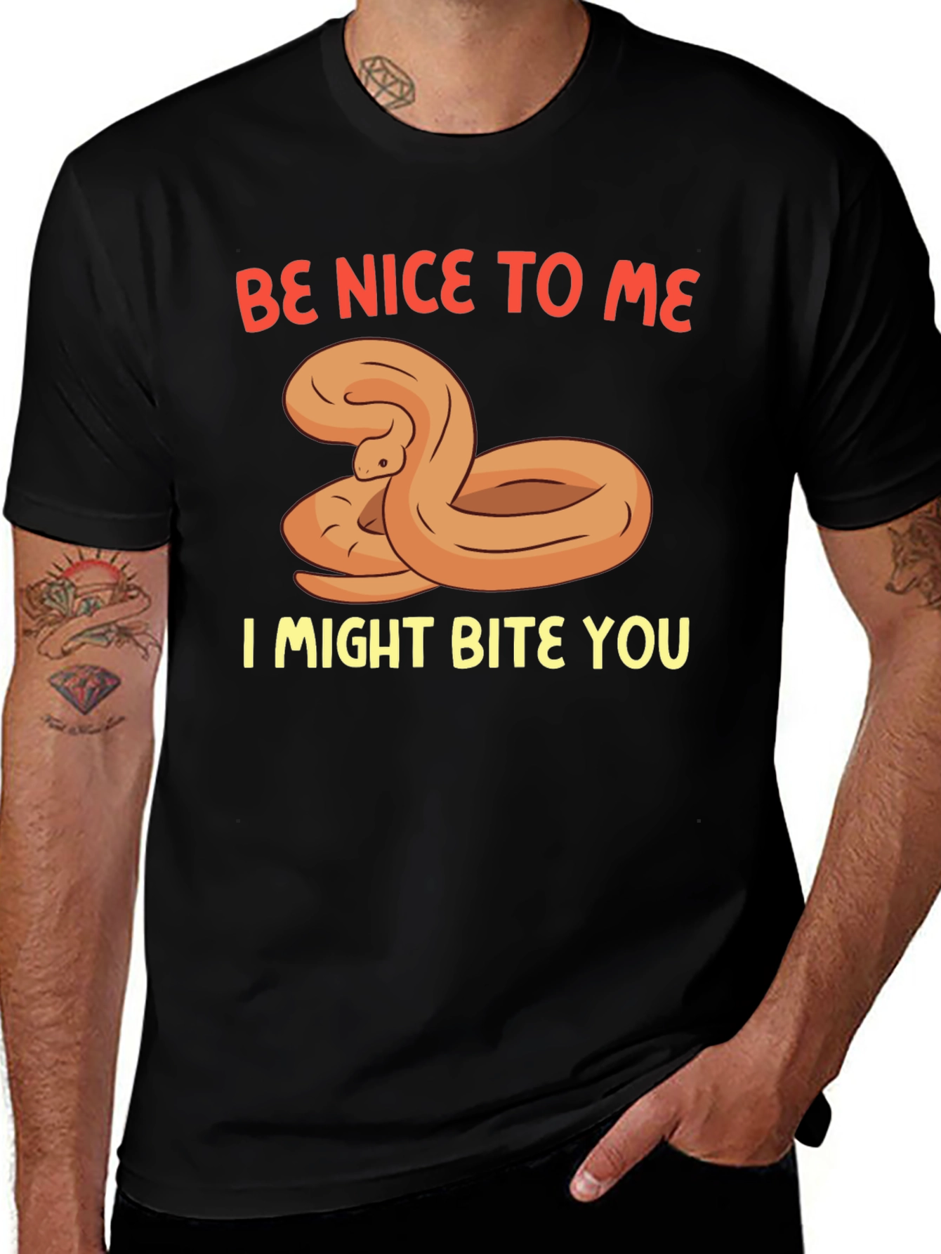 Variant 21 of Funny Snake Graphic Tee - Be Nice, I Might Bite!