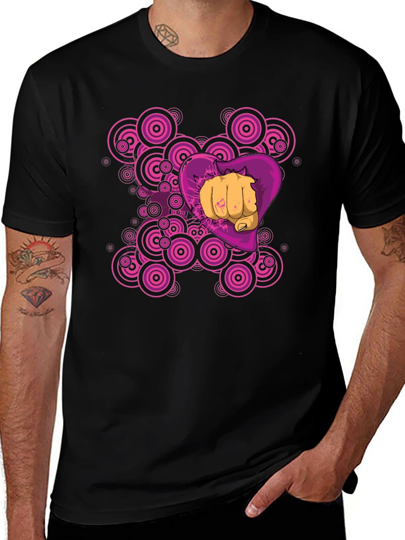 Variant 30 of Heart Fist Graphic Tee - Black Cotton Casual Shirt