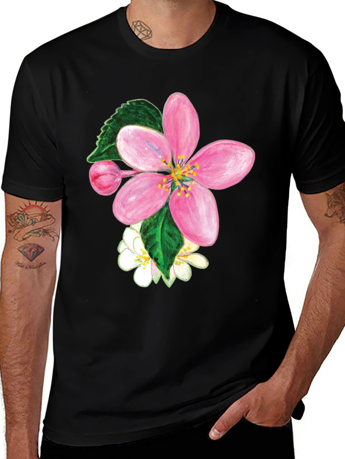 Variant 5 of Floral Print Black T-Shirt