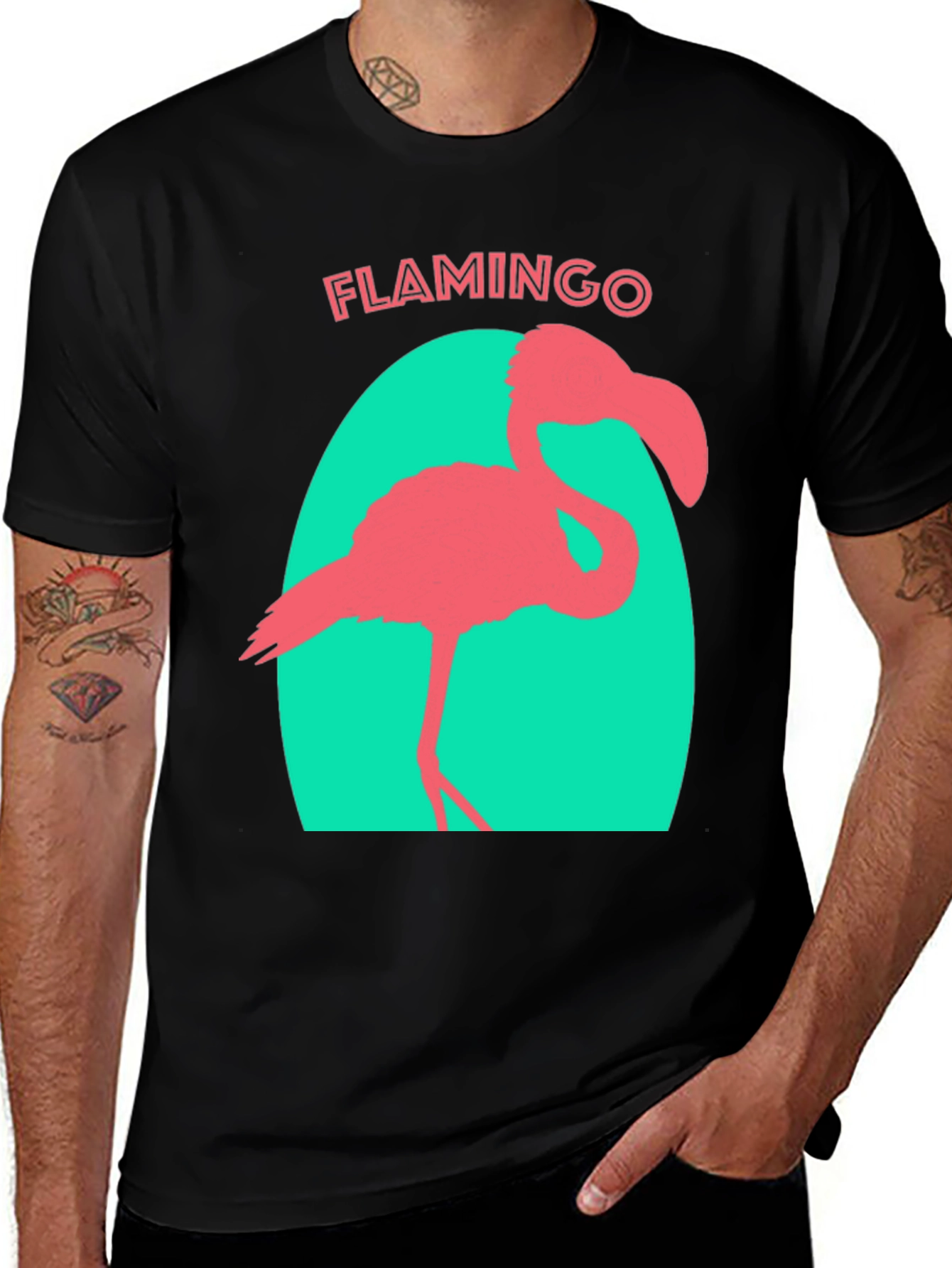 Black Flamingo Graphic Tee - Black Cotton T-Shirt main image