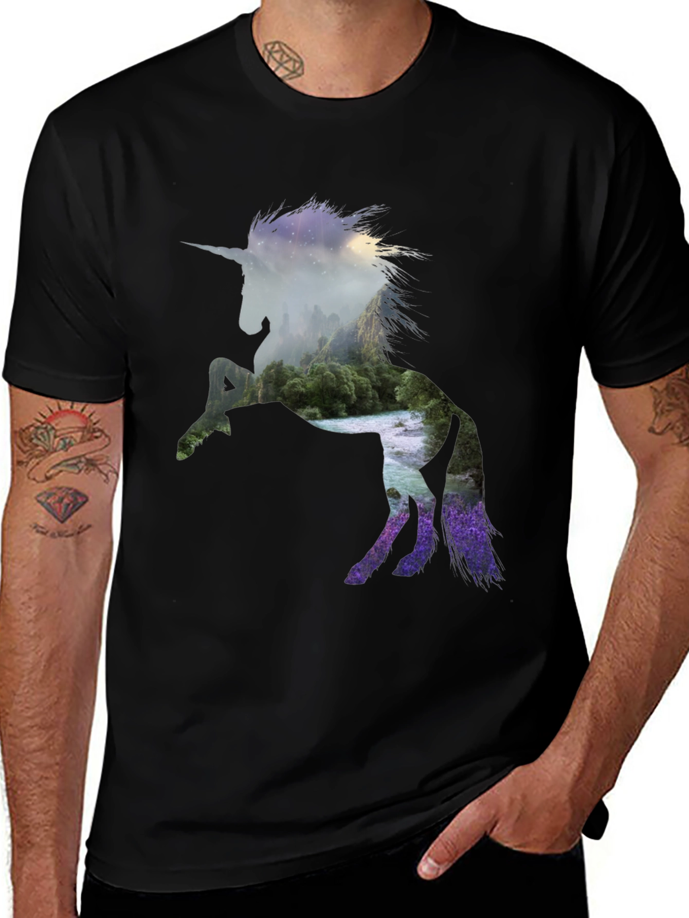 Variant 19 of Unicorn Landscape Graphic Black T-Shirt