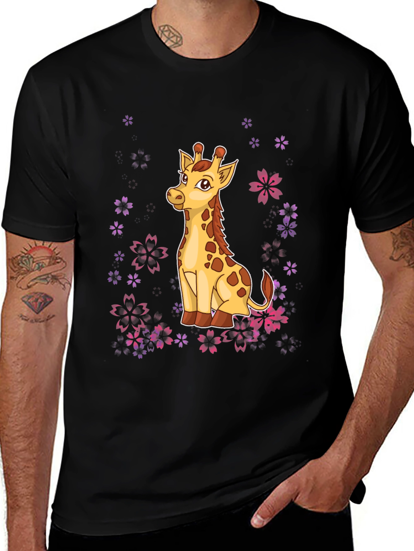 Variant 4 of Giraffe & Cherry Blossom T-Shirt - Cute Graphic Tee