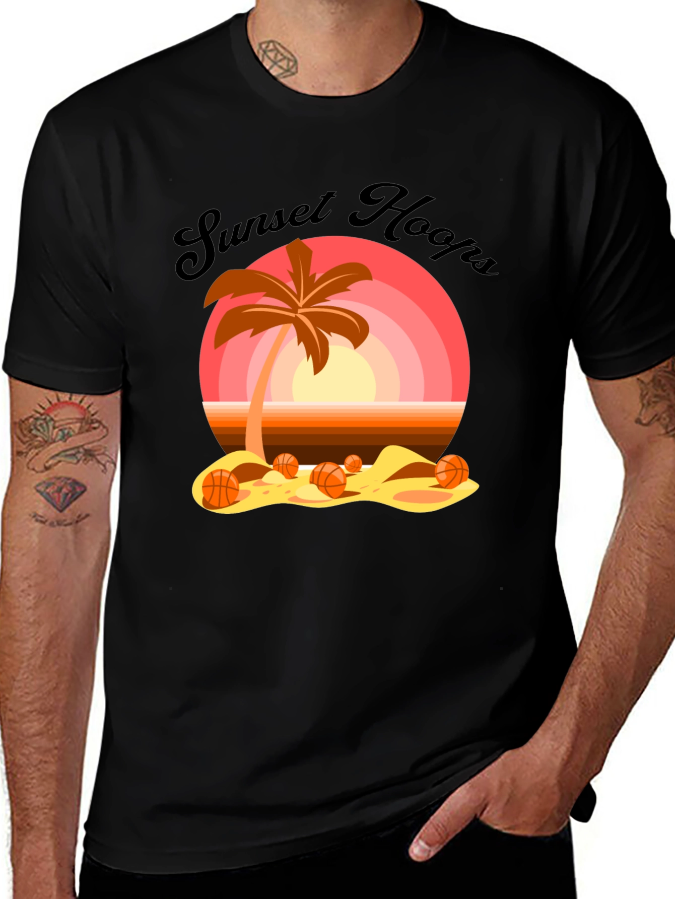 Sunset Hoops T-Shirt: Beach Basketball Vibes