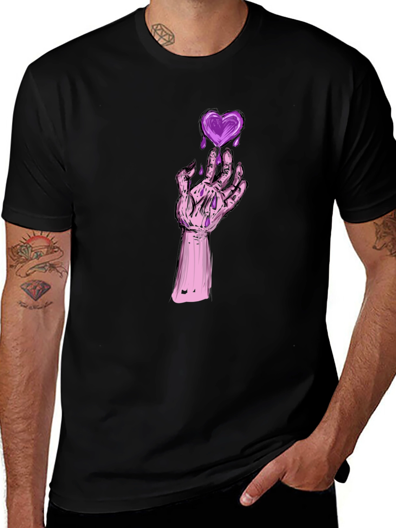 Heart Graphic Tee - Gothic Style, Black