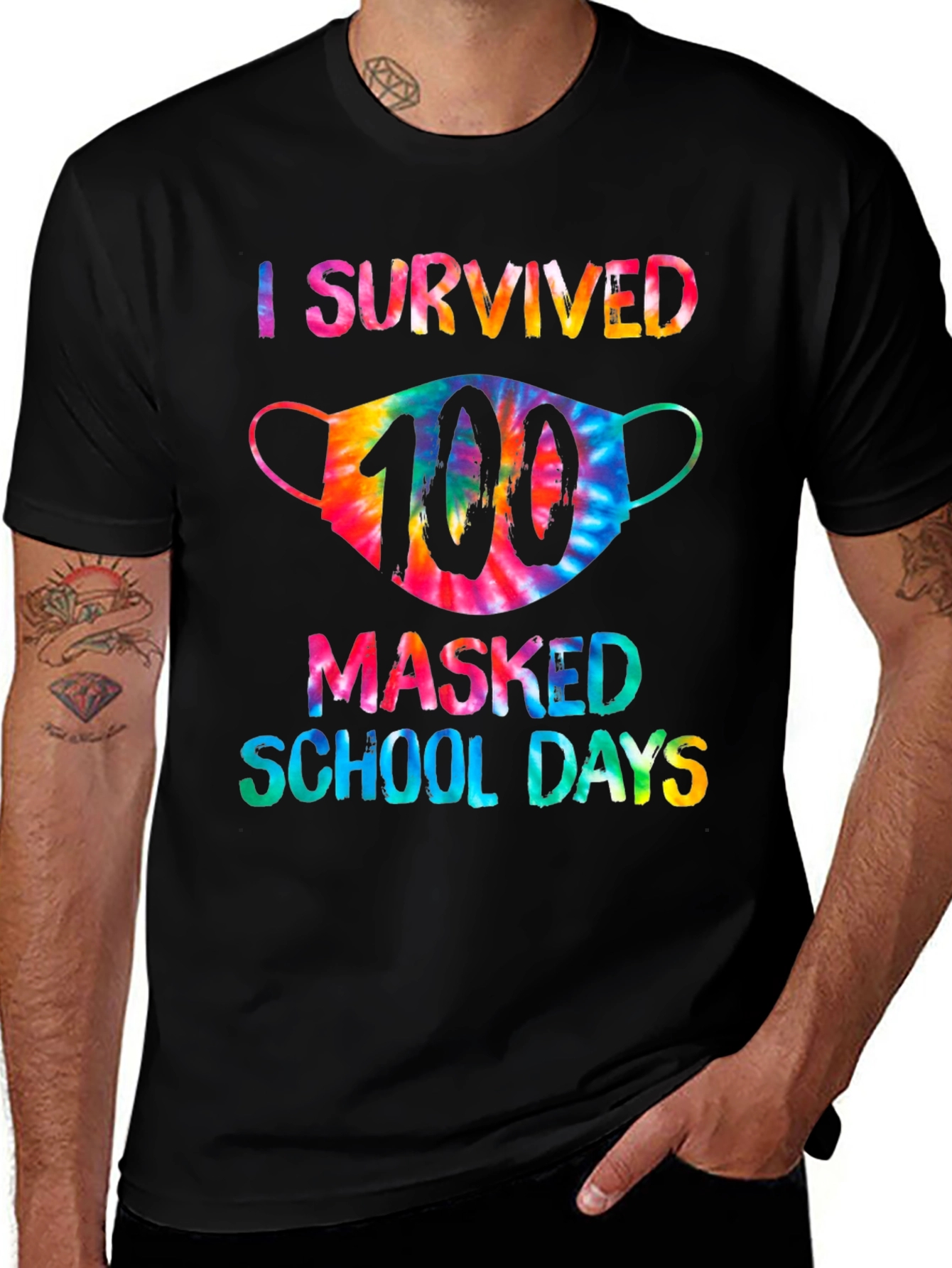 Variant 23 of I Survived 100 Masked School Days Tie-Dye T-Shirt