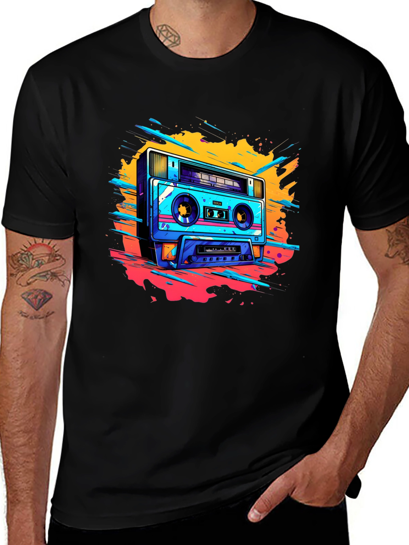 Variant 18 of Retro Boombox Graphic Tee - Black Cotton T-Shirt