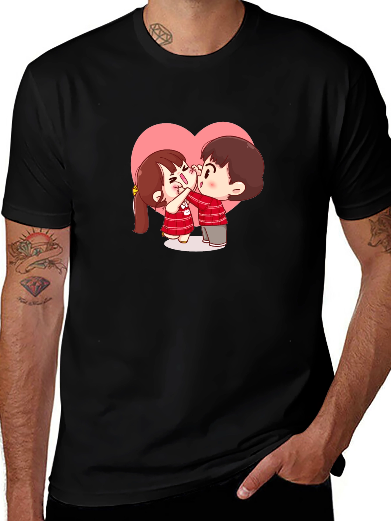 Variant 9 of Cute Cartoon Couple Black T-Shirt