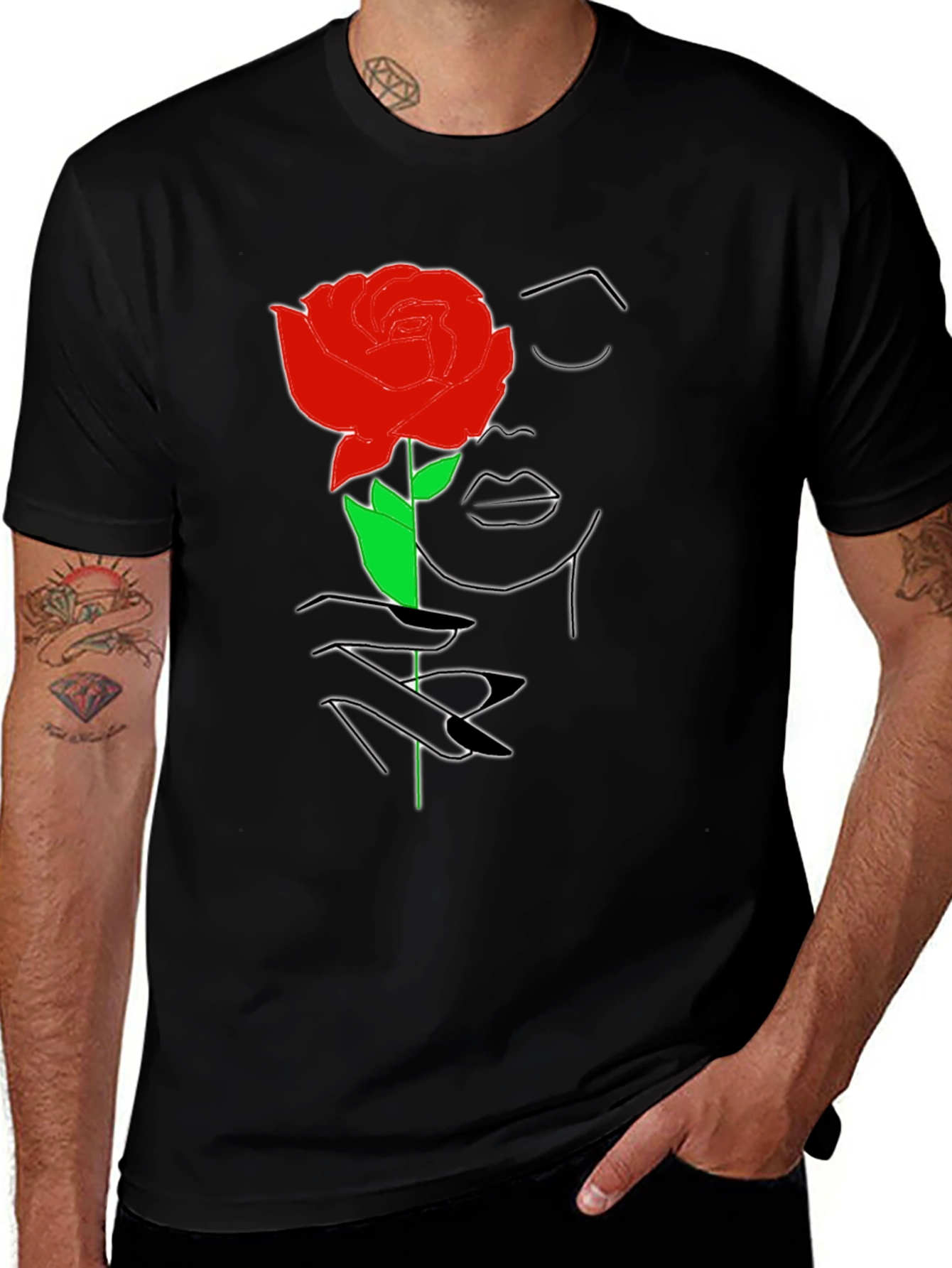 Variant 6 of Rose Woman Graphic Tee - Stylish Line Art T-Shirt