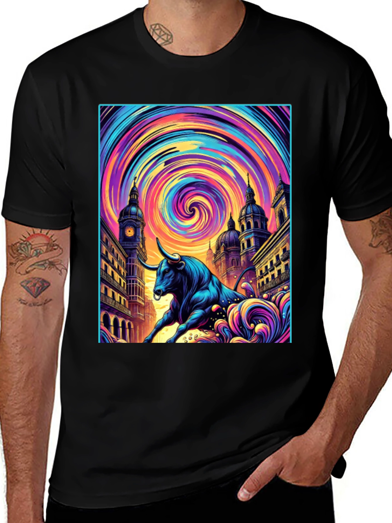 Variant 24 of Psychedelic Bull T-Shirt: Vibrant Art Tee