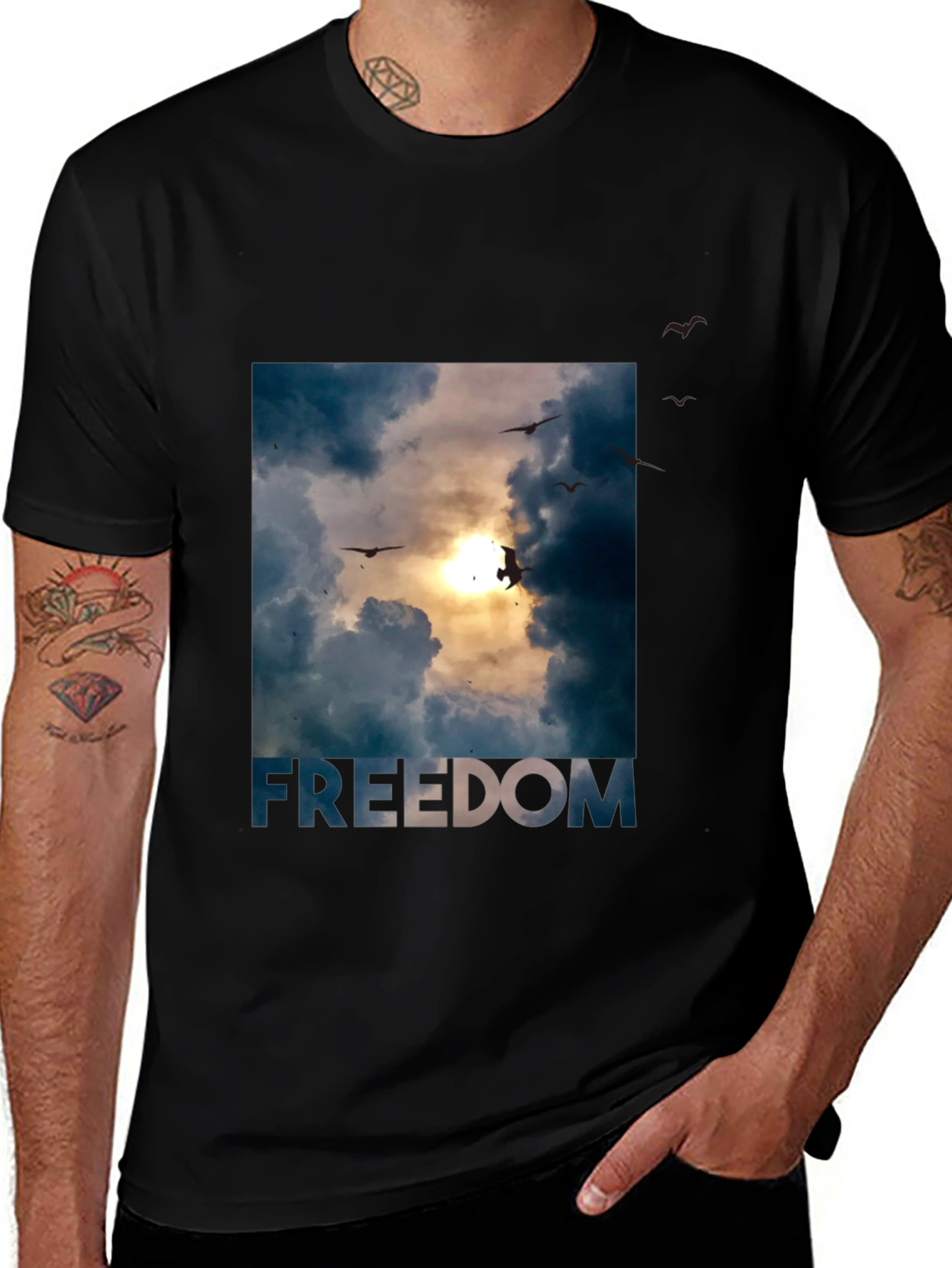 Variant 5 of Freedom Graphic Tee - Sky and Birds Design