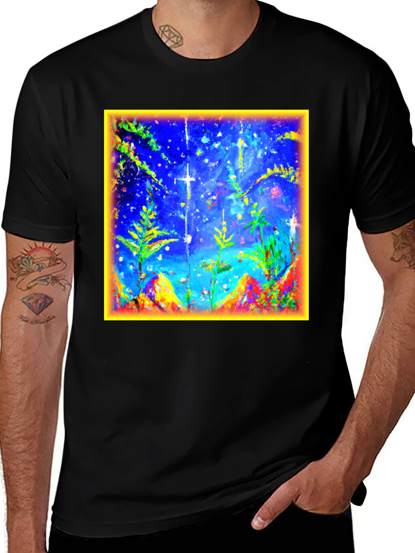 Variant 15 of Abstract Art Graphic Tee - Men's Black Cotton T-Shirt