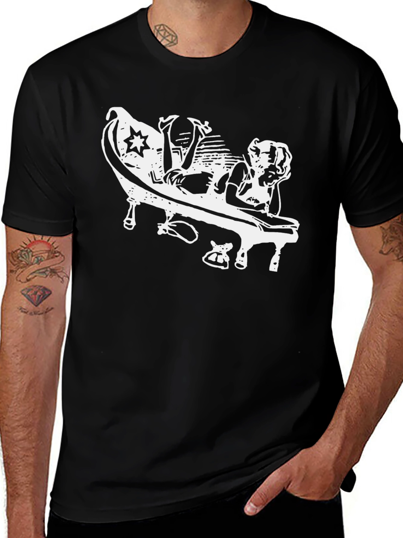 Variant 18 of Stylish Black Graphic Tee - Piano Player Design