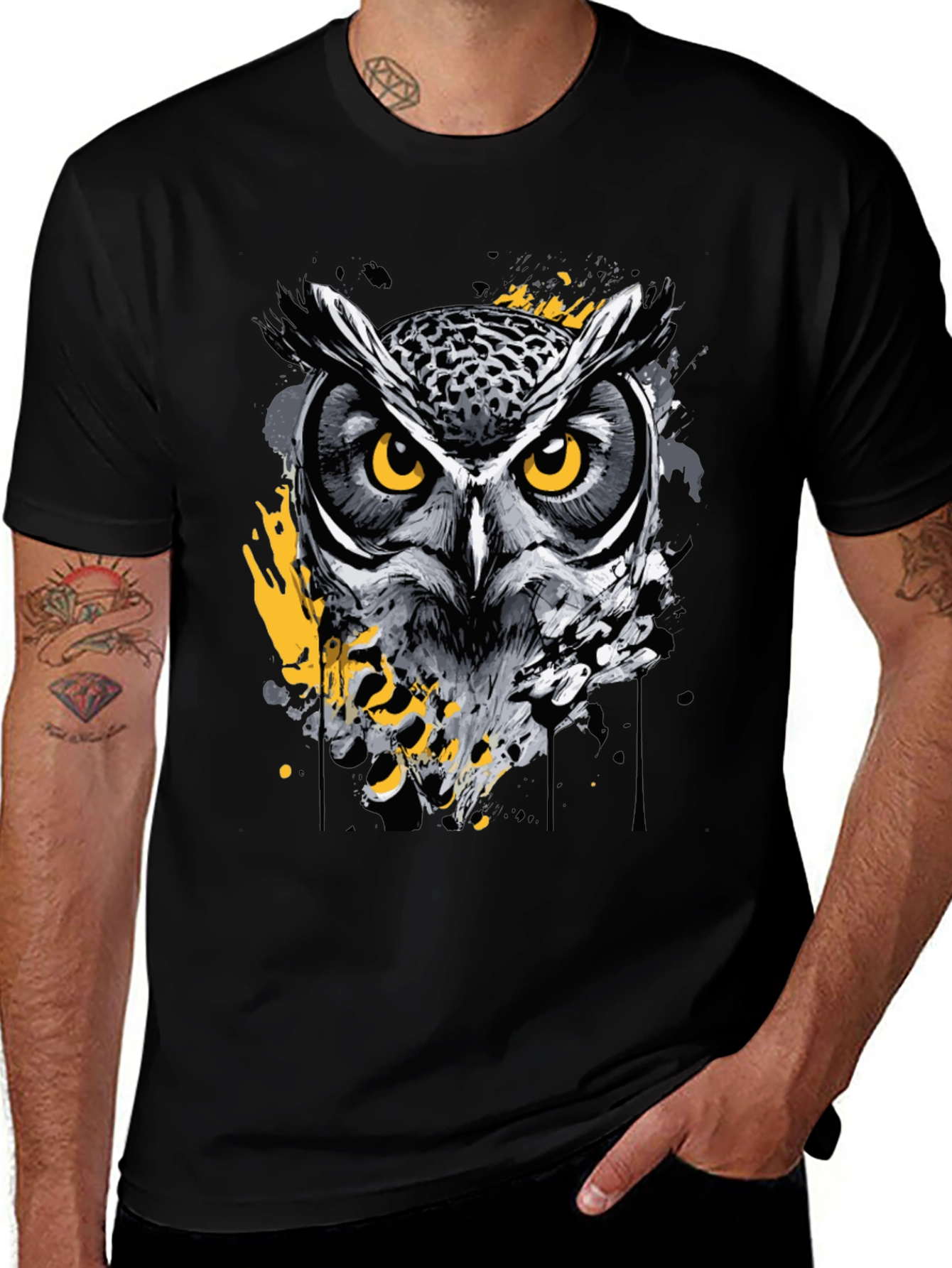 Variant 30 of Cool Owl Graphic Tee - Men's Black T-Shirt