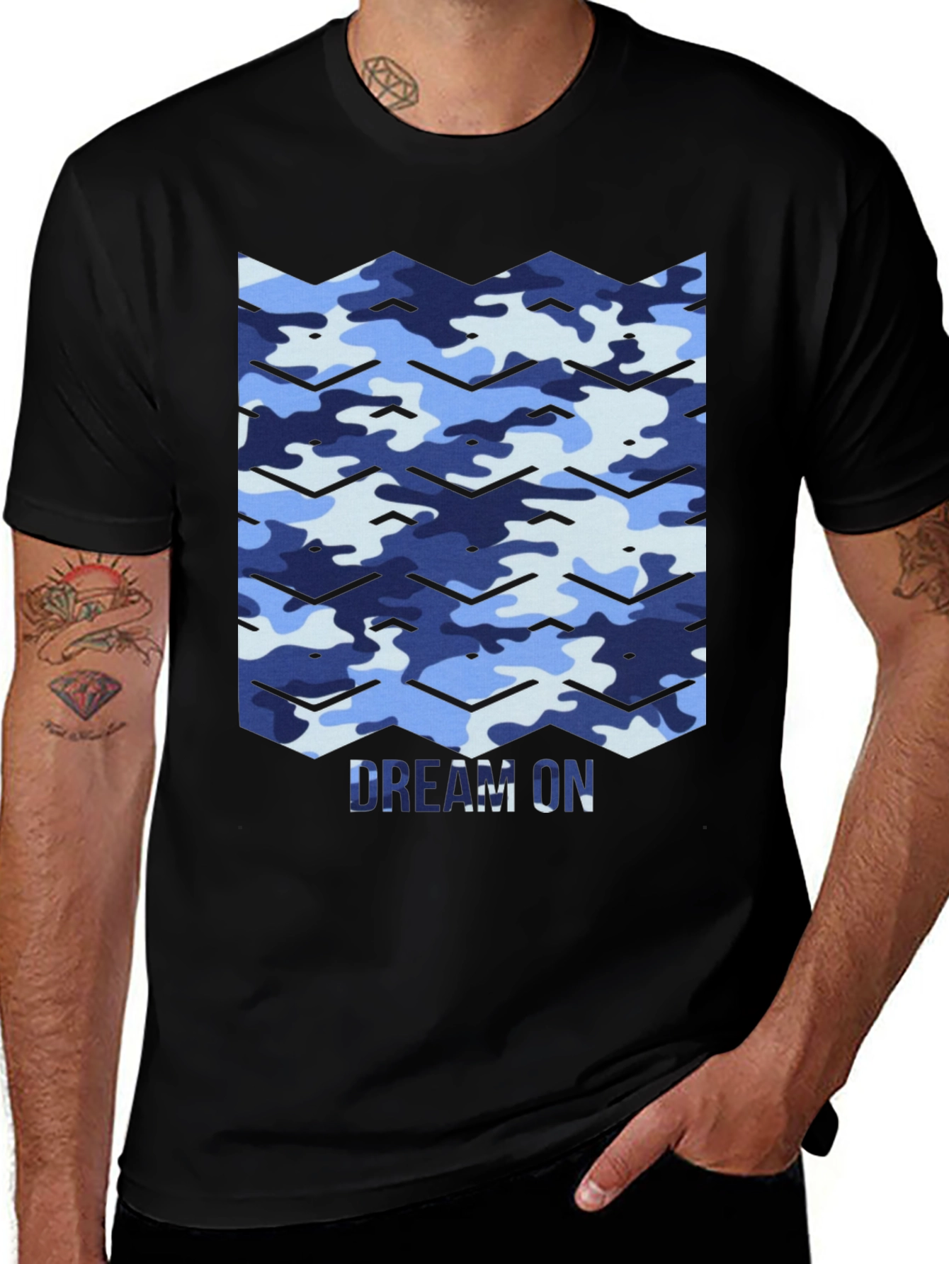 Variant 30 of Dream On Camo Chevron Black T-Shirt