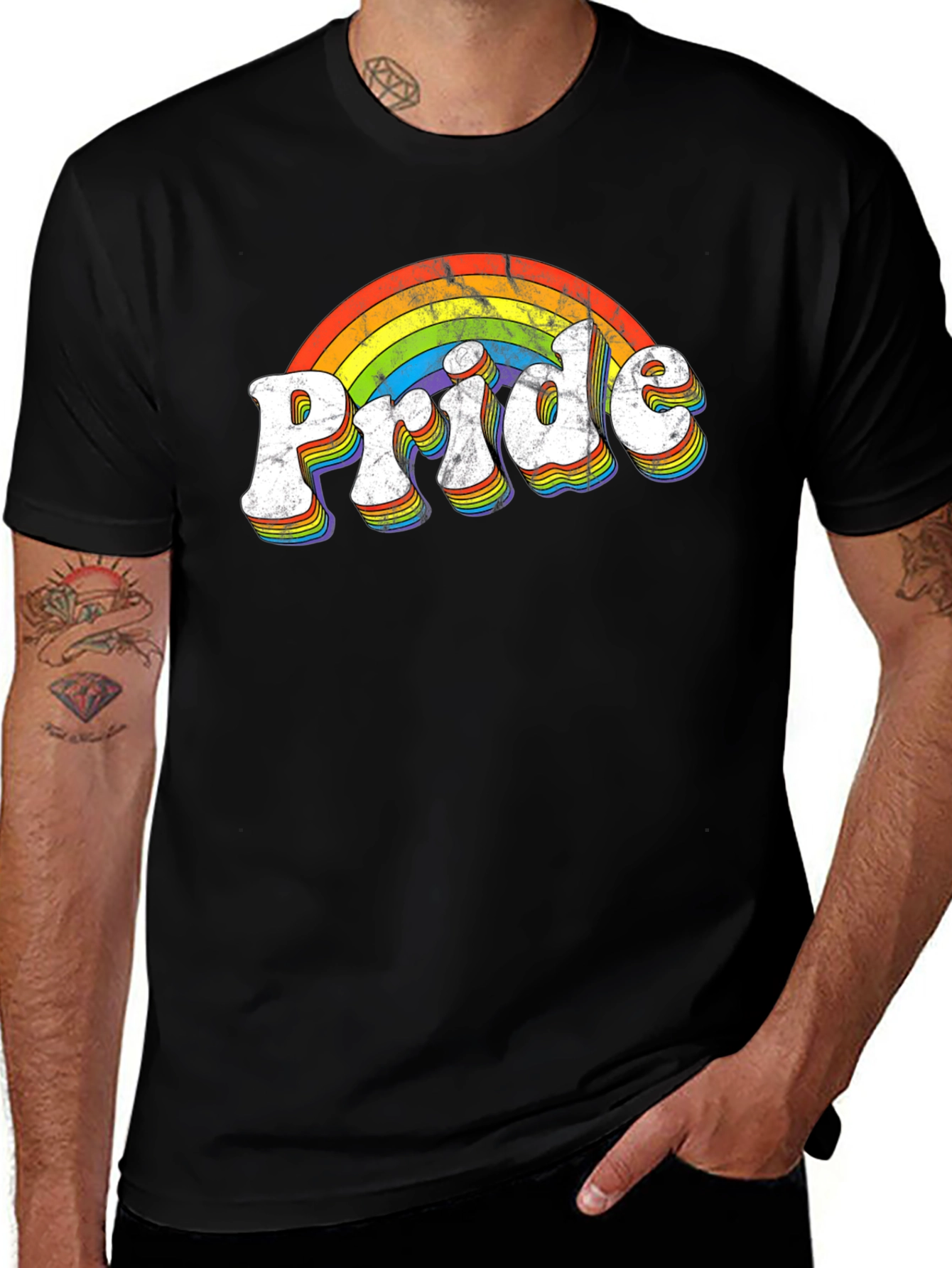 Retro Pride Rainbow T-Shirt - Black