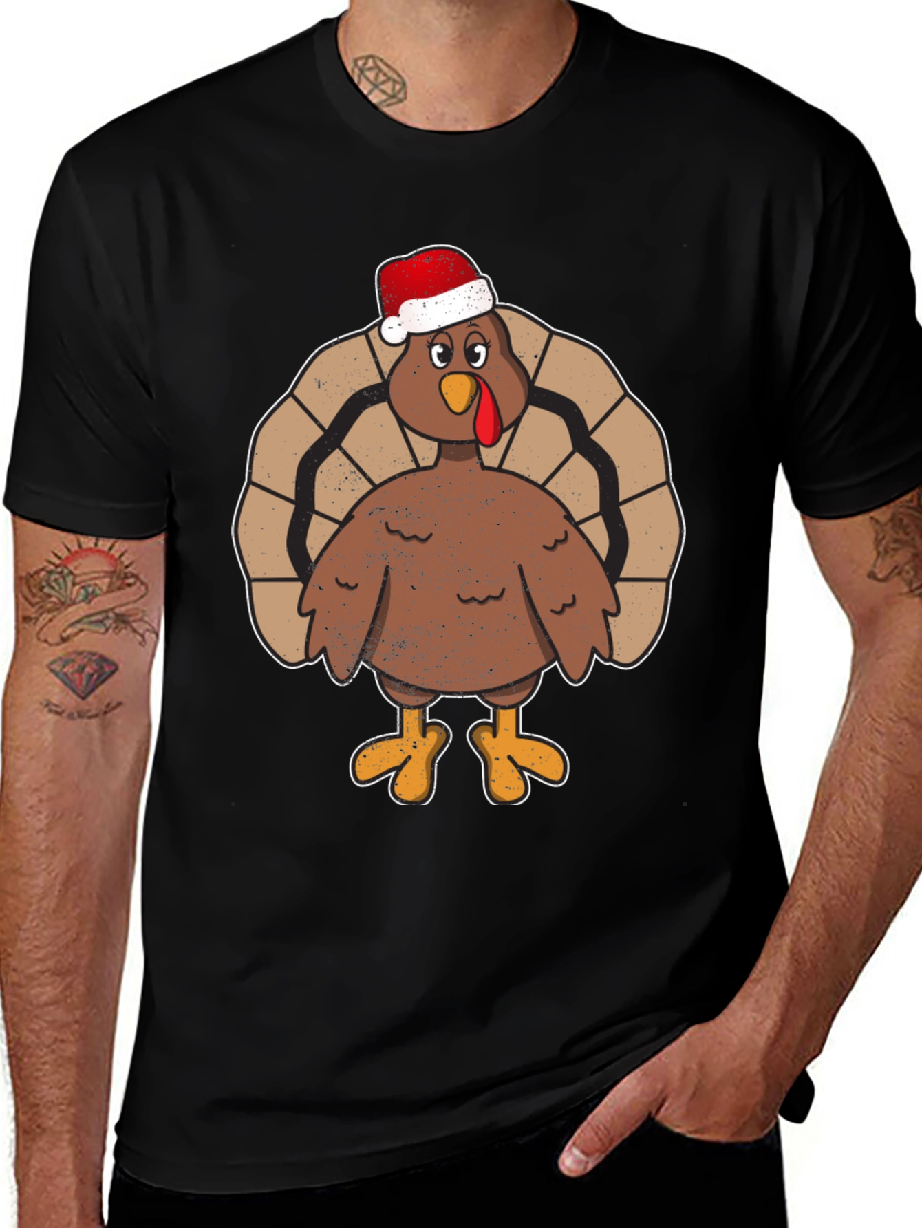 Variant 29 of Festive Turkey Tee - Santa Hat Holiday Apparel
