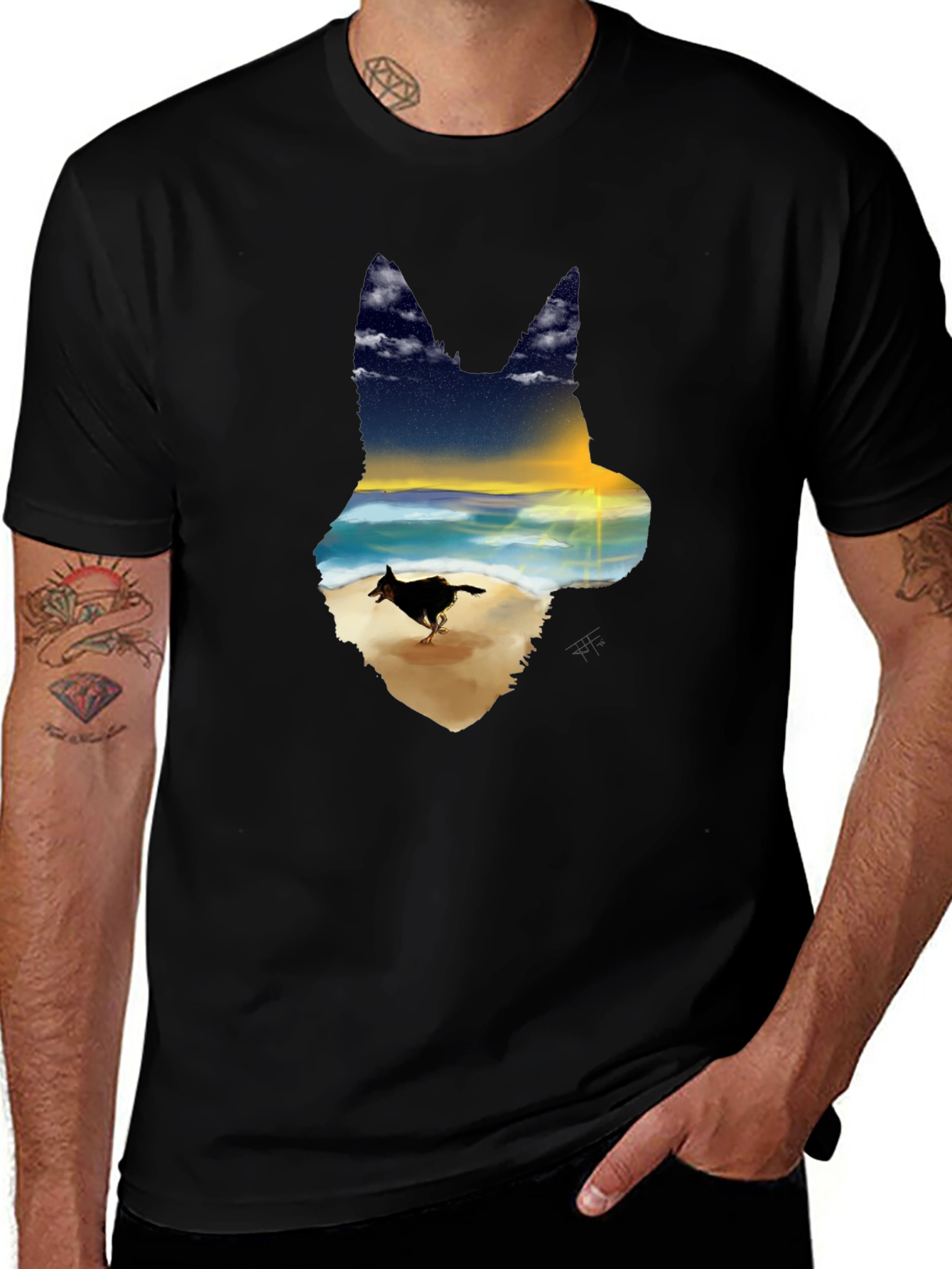 Variant 7 of Dog Beach Scene Graphic Tee - Black