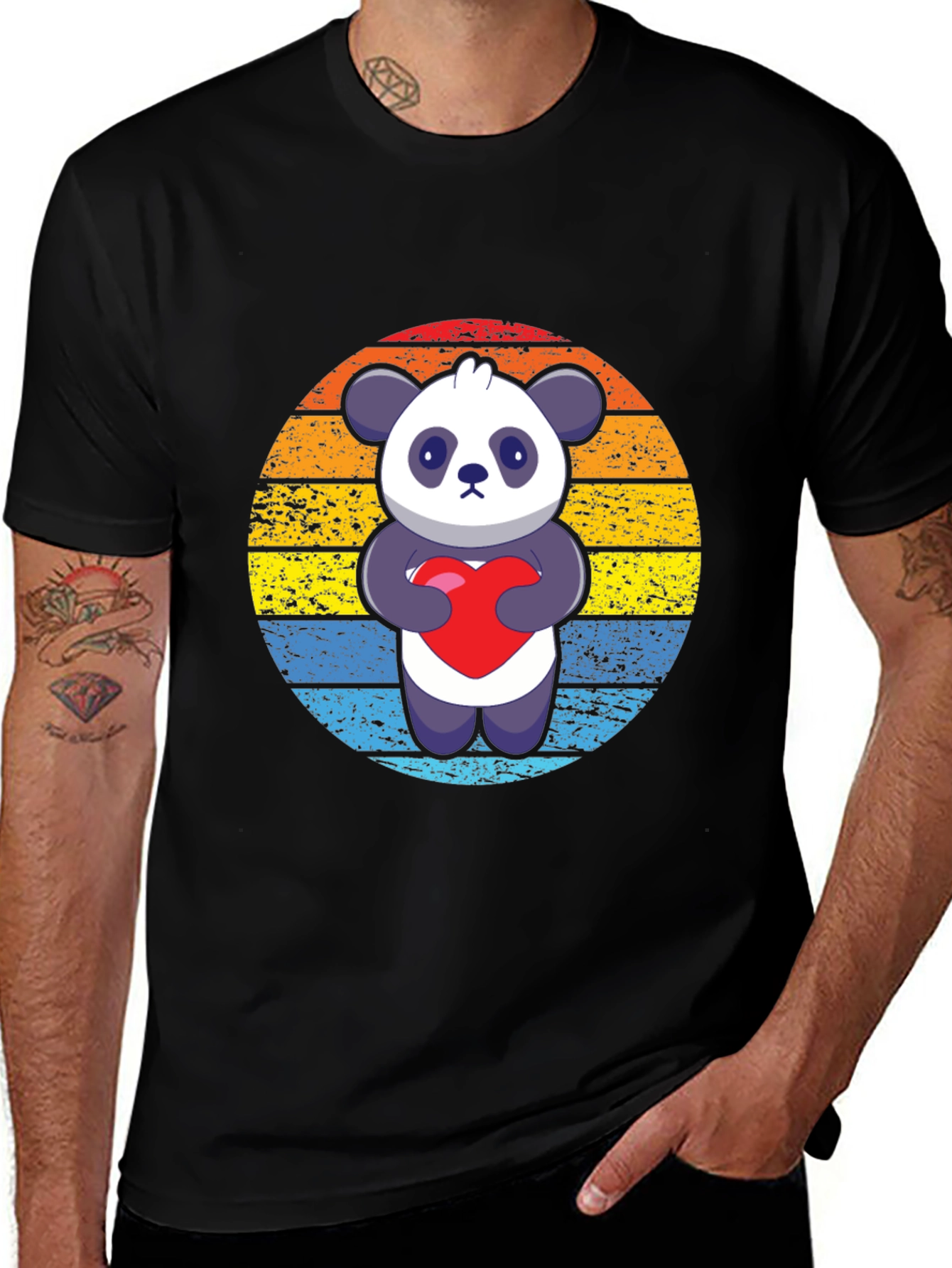 Variant 23 of Panda Love Graphic Tee - Men's Black T-Shirt
