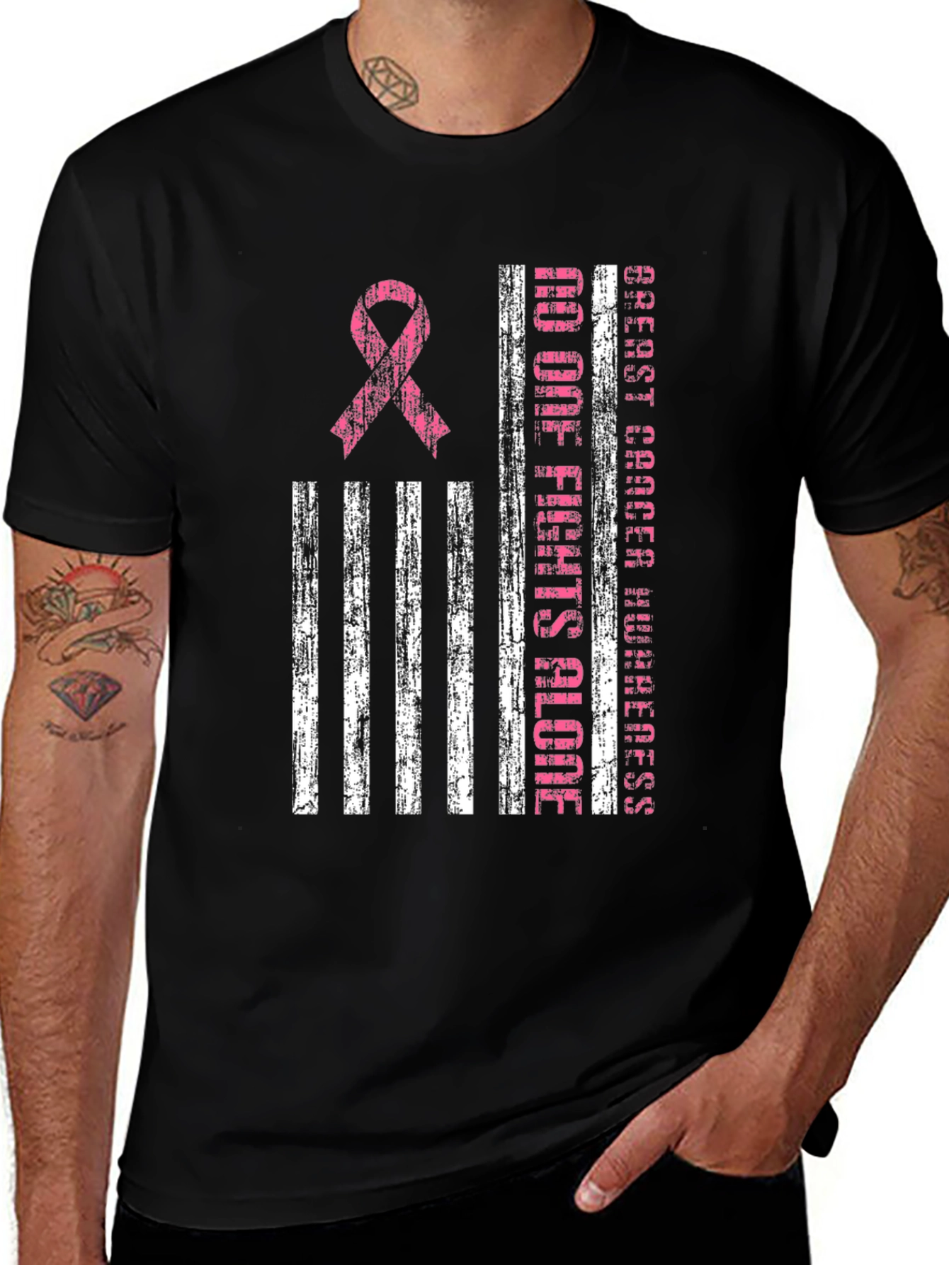 Variant 21 of Breast Cancer Awareness Tee - No One Fights Alone