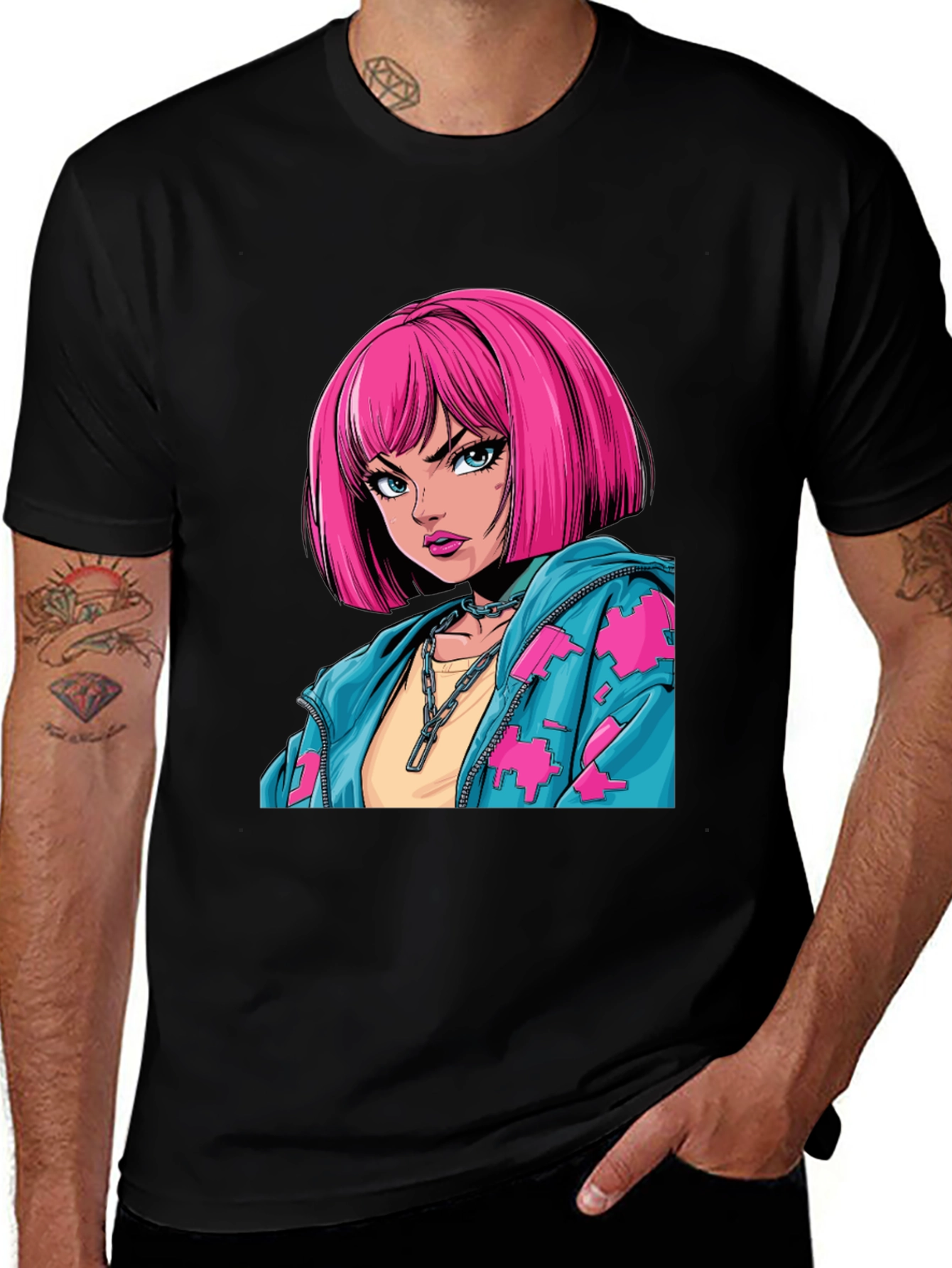 Variant 21 of Anime Girl Graphic Print Black T-Shirt