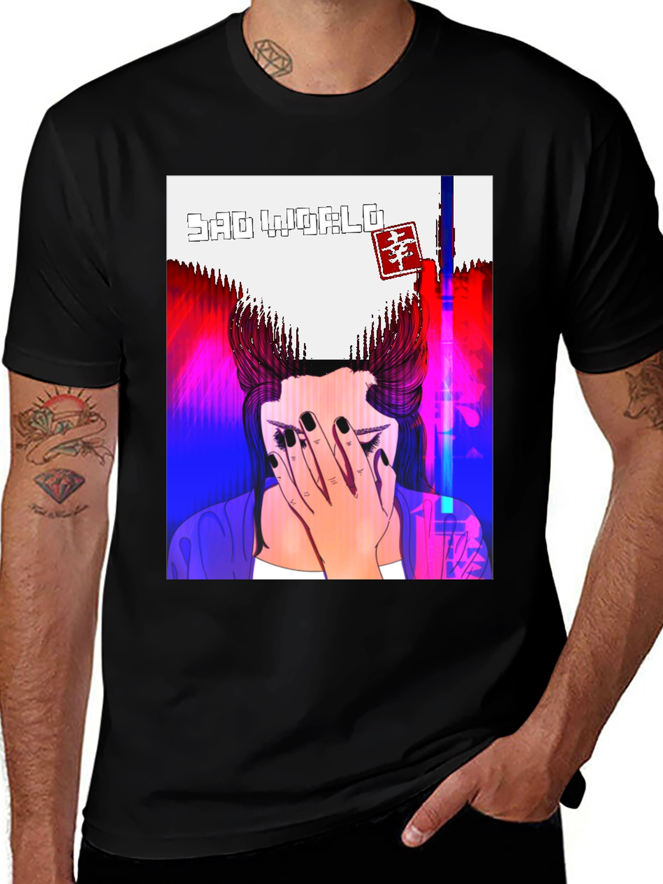 Variant 13 of Sad World Graphic Tee - Unisex Black T-Shirt